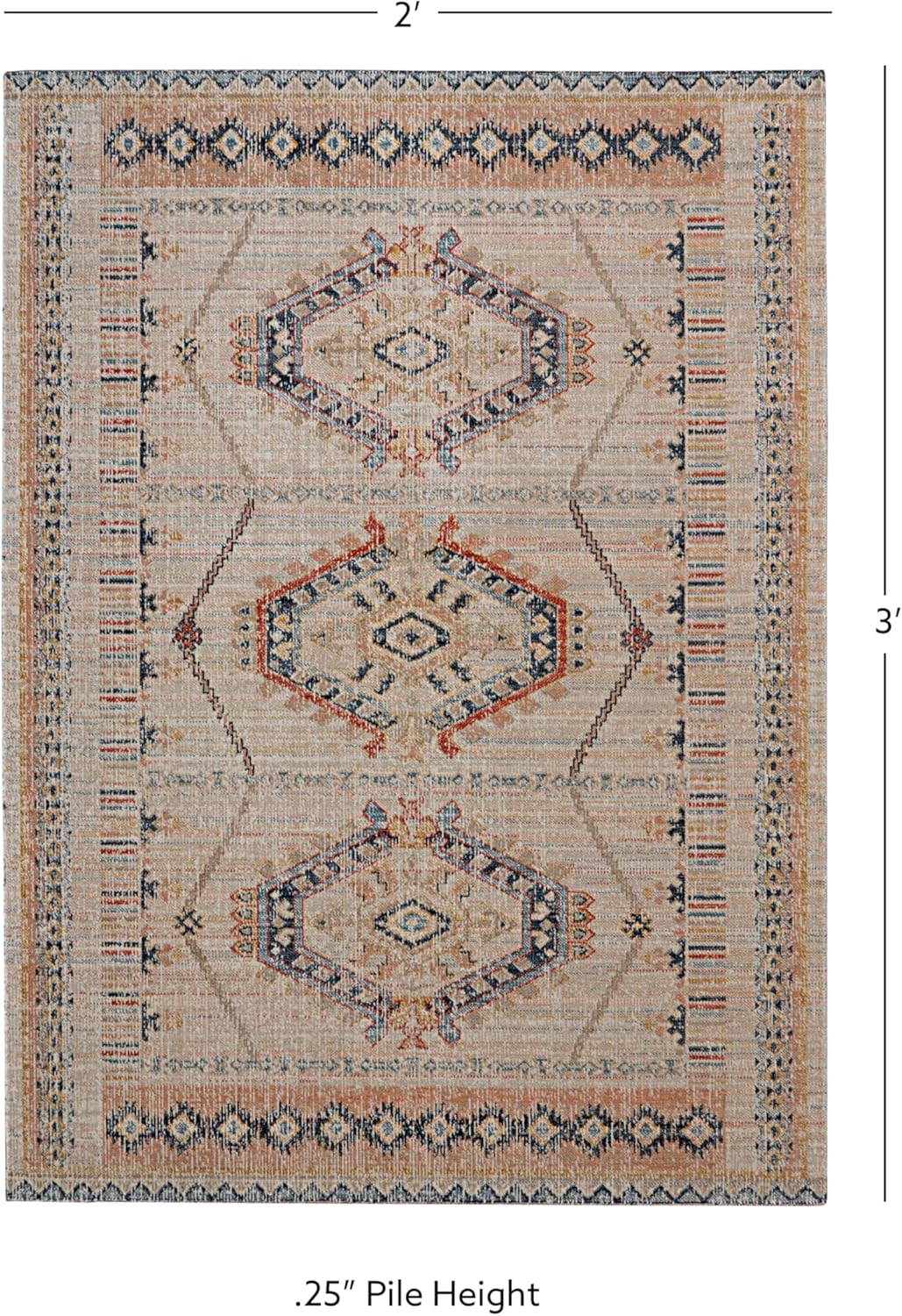 Linon Plateau Noni Ivory & Terracotta Low Pile Machine Made 2' X 3' Accent Rug