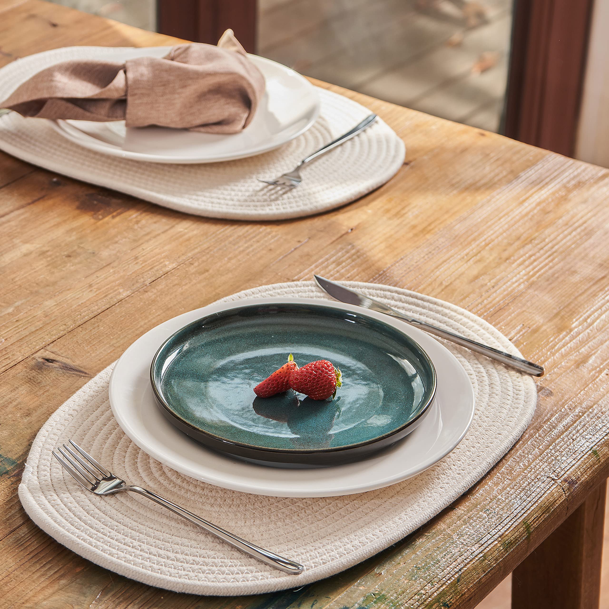 ART Pinecone Juego De 6 Manteles Individuales Ovalados – Tejidos De Estilo Bohemio Para Mesa De Comedor Para 6, Decoración De Cocina, Accesorios De Mesa Rústicos Lavables Y Hechos A Mano
