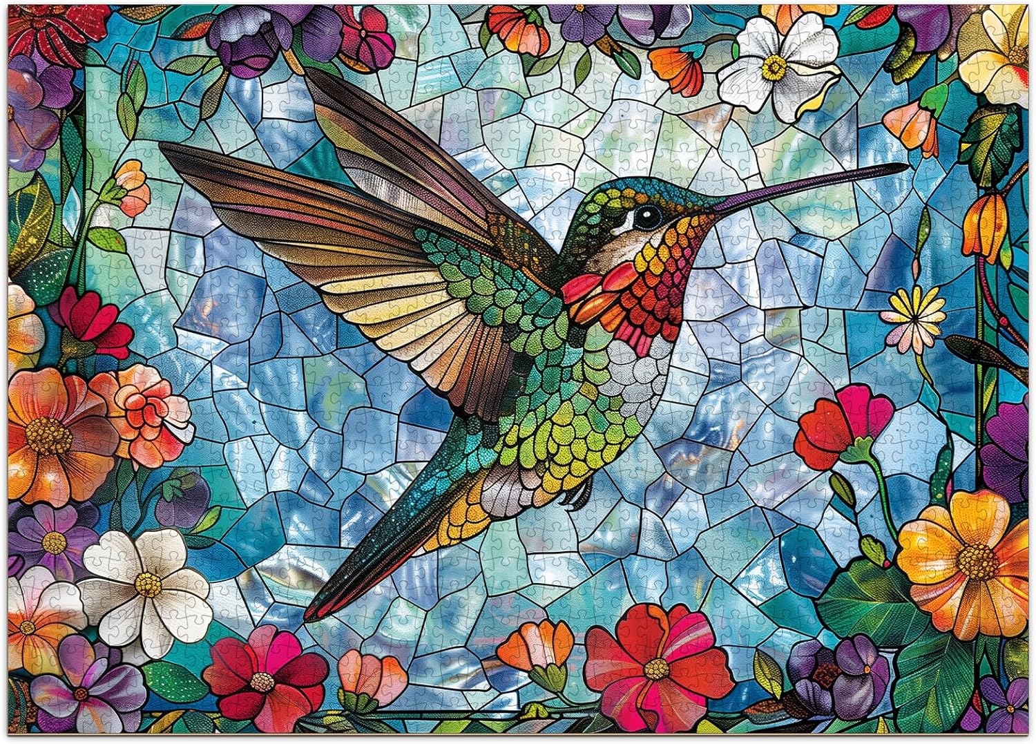Stained Glass Hummingbird Puzzles for Adults 1000 Pieces, Impossible Hard Puzzles for Adults, Art Jigsaw Puzzles 1000 Pieces as Wall Decor