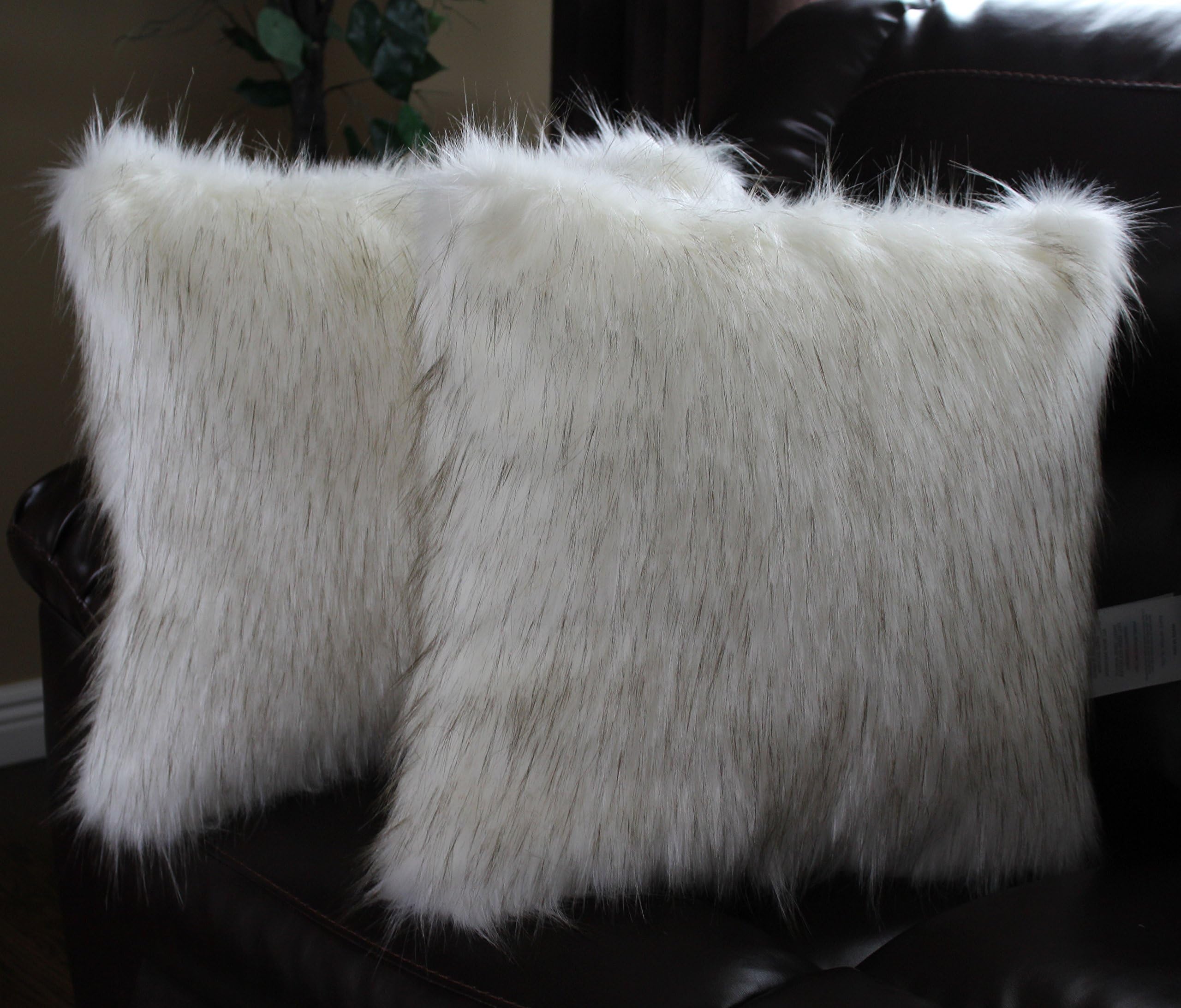 Faux Fur Pillow Cover Norwegian Wolf White Black 18 X 18 in - Set of 2