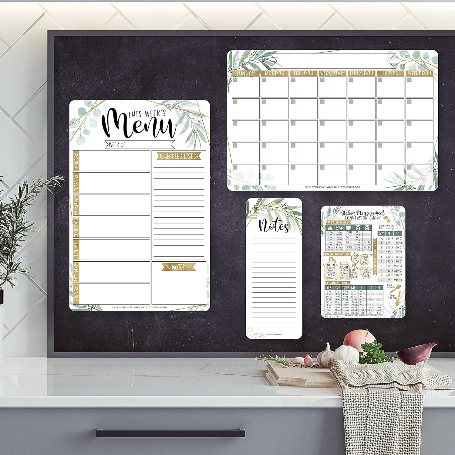 Geo Greenery Magnetic Dry Erase Calendar for Fridge and Magnetic Meal Planner for Refrigerator Set, Weekly Whiteboard Calendar, Monthly Calendar Dry Erase Board and Meal Planning Magnet for Fridge : Office Products