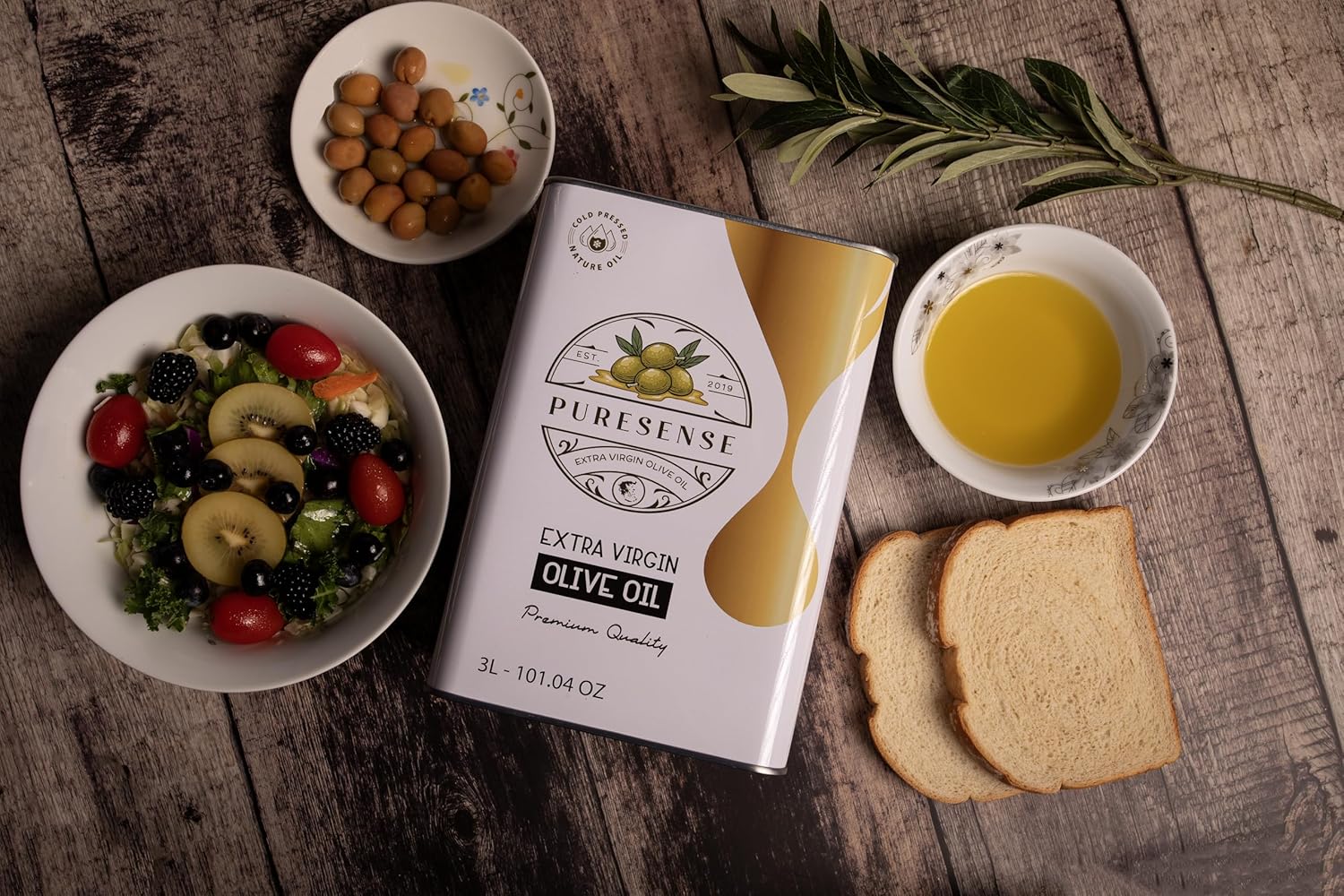 PURESENSE Extra Virgin Olive Oil,Low Acidity Polyphenol Rich Olive Oil for Cooking, Unblended Cold Pressed Turkish EVOO, Non-GMO, Kosher & Halal, Ideal for Salads, Pasta, 2L Pet Bottle