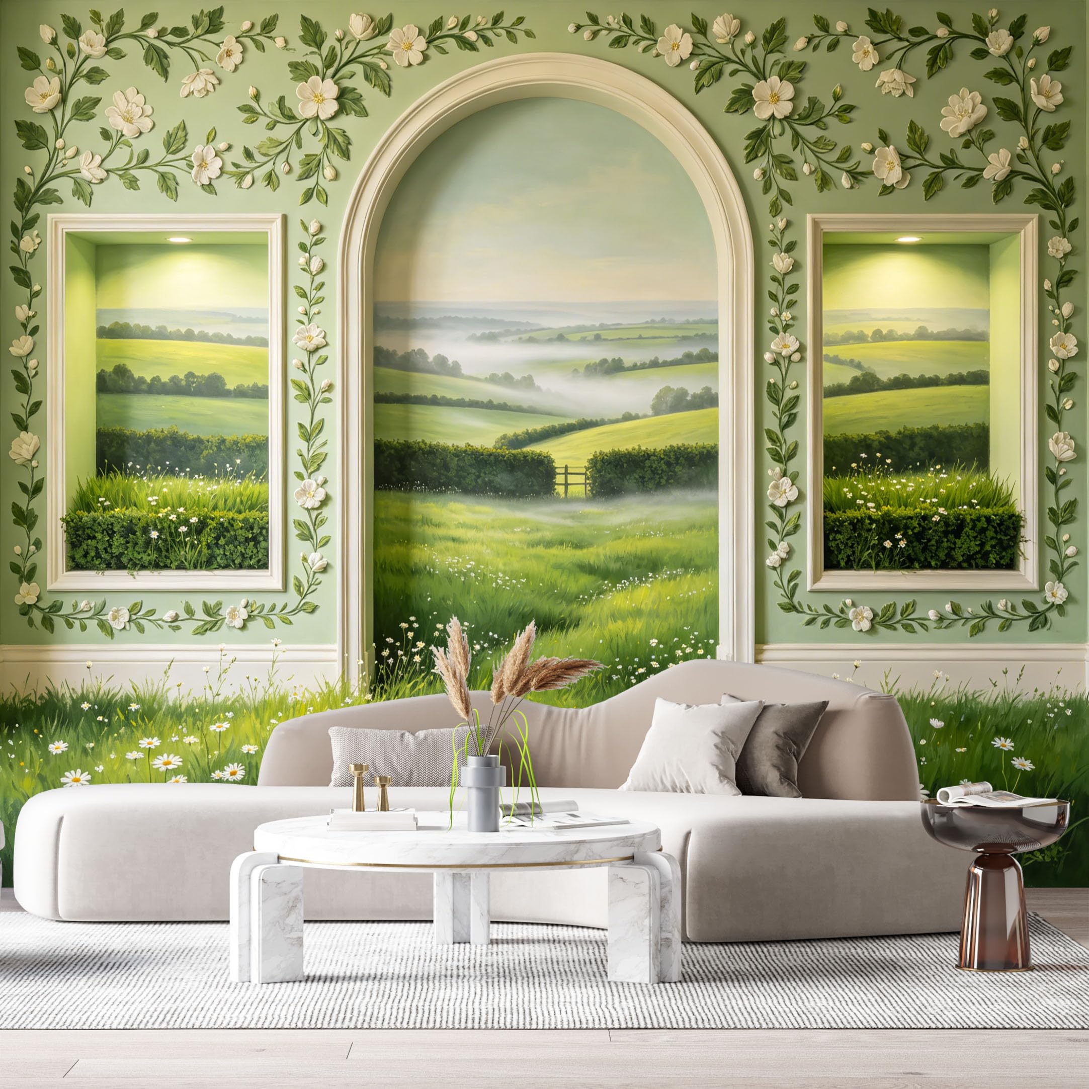 Custom Size Wall Murals English Countryside Farmhouse Landscape 3D Trompe L'Oeil SelfAdhesiveWall Fabric Removable Wallpaper Wall Decor for Living Room Bedroom Bathroom