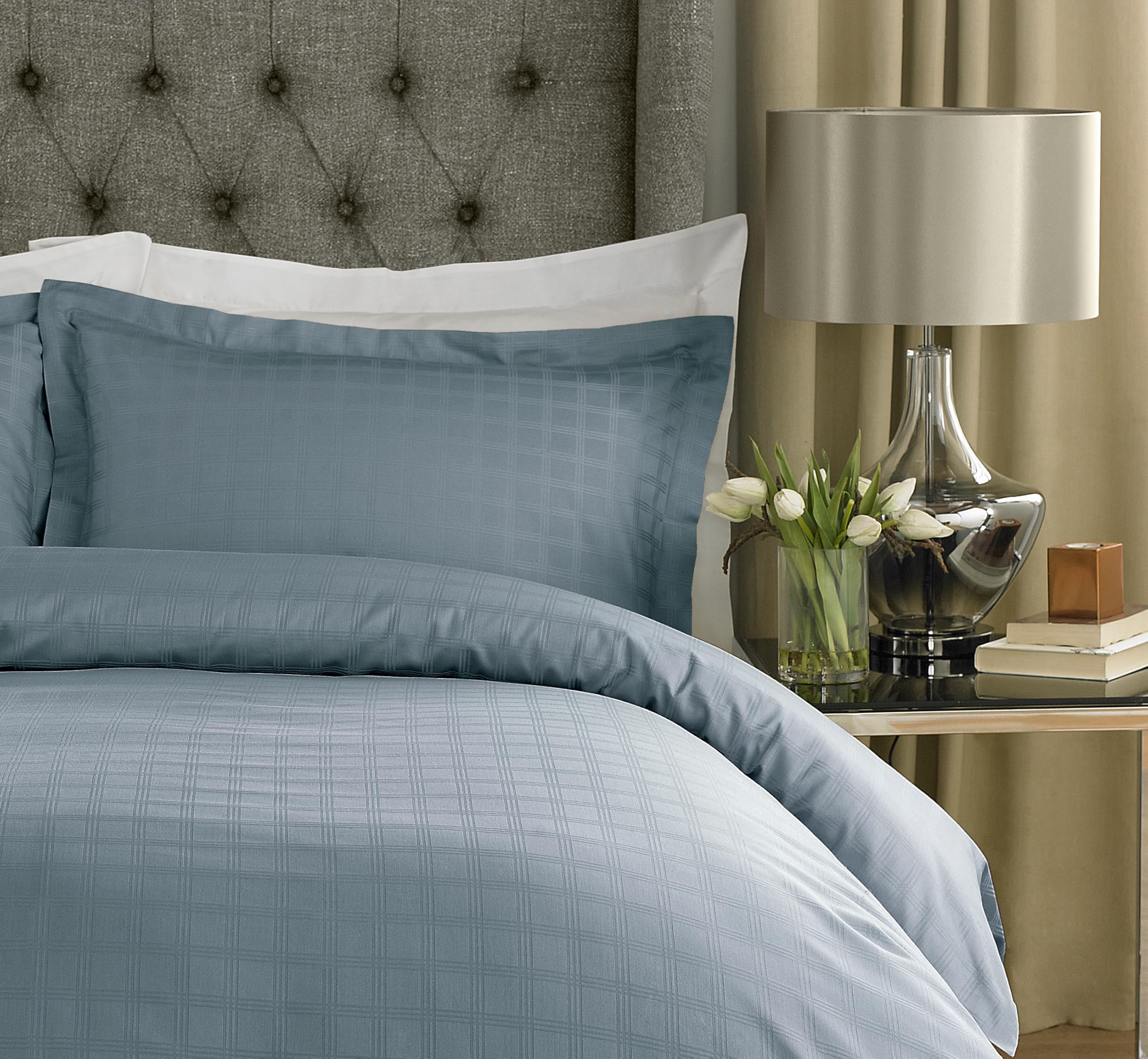 Lavish Label Luxury 400 Thread Count Duvet Cover Set (260 x 220 CM) with 2 pillowcases (50 x 75 CM), Smoky Blue, Super King - Image 2