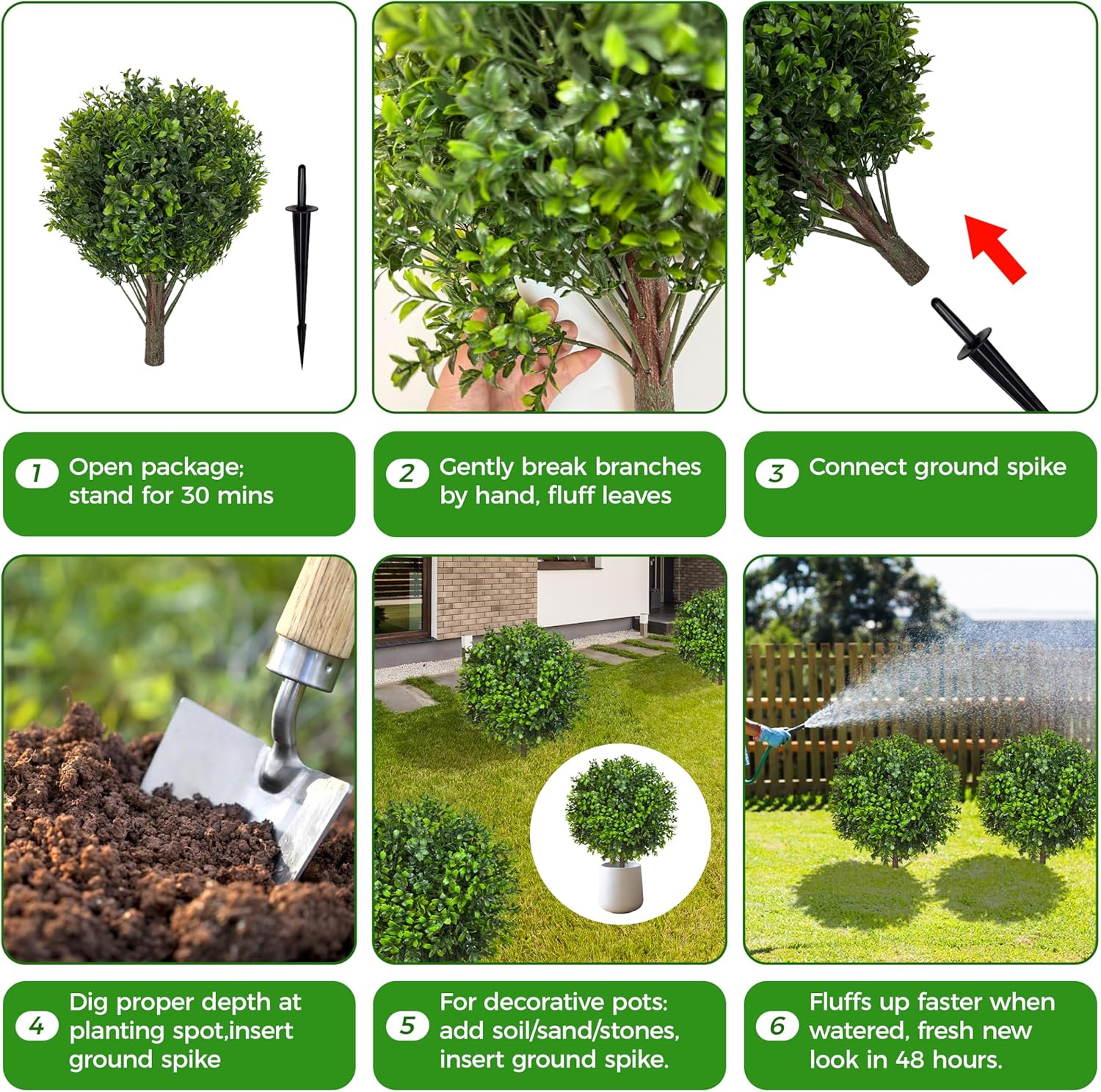 21.6 Inch Artificial Boxwood Topiary Bushes, Set of 4 Fake Shrubs, UV Resistant Plants Faux Topiary Ball Tree for Outdoor Garden Patio Front Porch & Indoor Decor