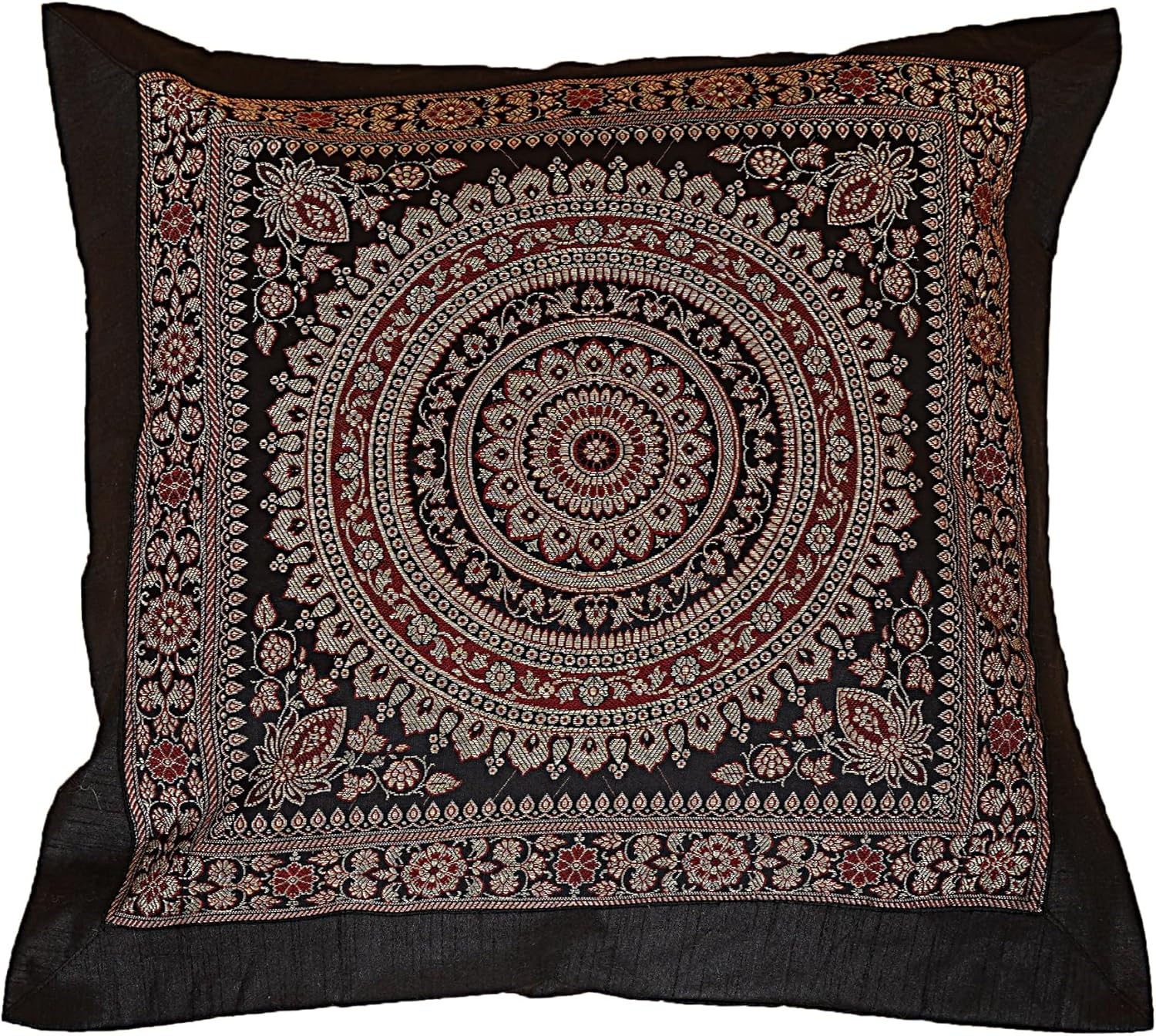 Indian Set of 5 PCS 20x20 Inch (50x50 CM) Mandala Silk Indian Ethnic Bohemian Decorative Cushion Cover Handcrafted Patchwork Sari Throw Pillow Boho Decor Cushion Covers for Gift Multi Color