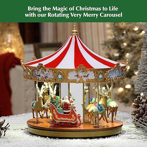Miniatura 3 de Mr. Christmas Very Merry Carousel - Decoración musical de Navidad animada, luces LED, reproduce 25 canciones navideñas, 12 pulgadas, rojo