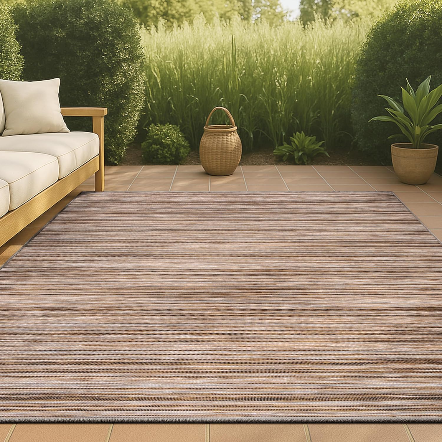 JONATHAN Y Pinstripe Indoor Outdoor Area Rug 3X5 Natural/Brown, Finn Modern Farmhouse for Backyard, Patio, Porch, Easy-Cleaning, High Traffic, Pet-Friendly, Non-Shedding (TSN103A-3)