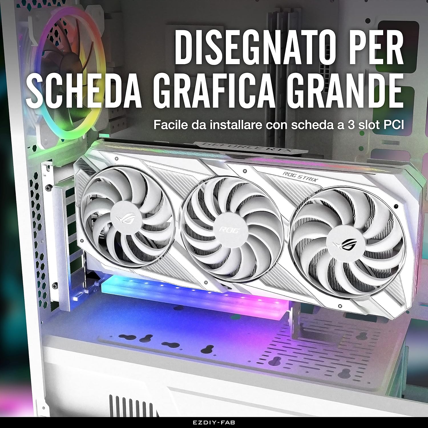 EZDIY-FAB Supporto Verticale per GPU PCIe 4.0 Schede Grafiche con Modulo LED ARGB 5V 3Pin,kit di Supporto per Schede VGA con Cavo Riser PCIe 4.0 X16 Gen4 17 cm/6.69in ad Angolo Retto 90 Gradi-Bianco