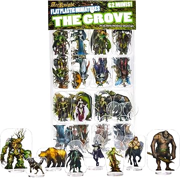 Arcknight Flat Plastic Miniatures The Grove; 62 Unique Forest-Themed Minis for DND 5e and Pathfinder; Affordable, Skinny Figurines for Dungeons and Dragons and Other Tabletop RPG Games
