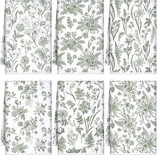 Boyiee 6 Sets Sage Green Kitchen Towels Set Vintage Floral Dish Tea Towe...