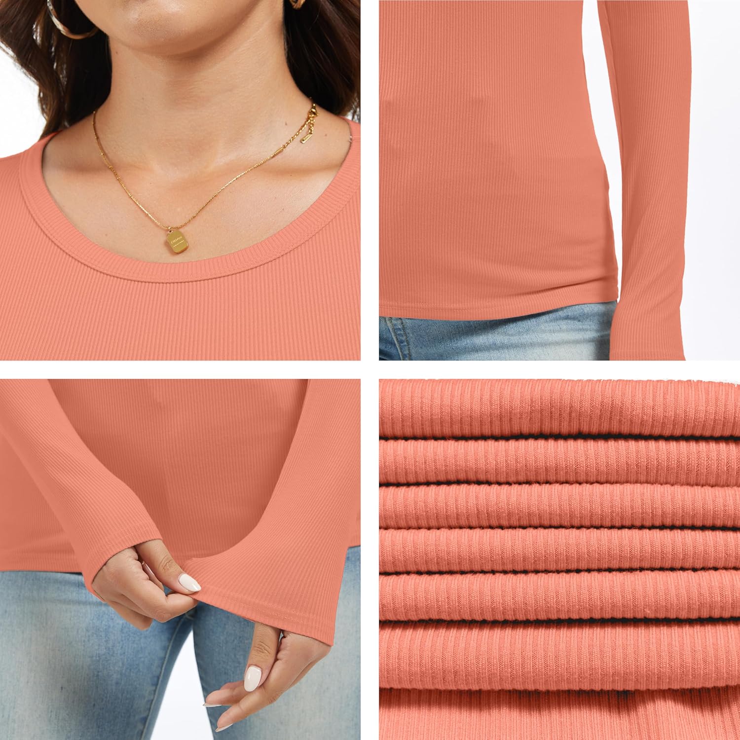 Women Long Sleeve Shirts Rib Knit Slim Fit Tops Basic Tee 2026 Fall Outfits Casual CrewneckT-Shirt Y2k Clothes - Image 2