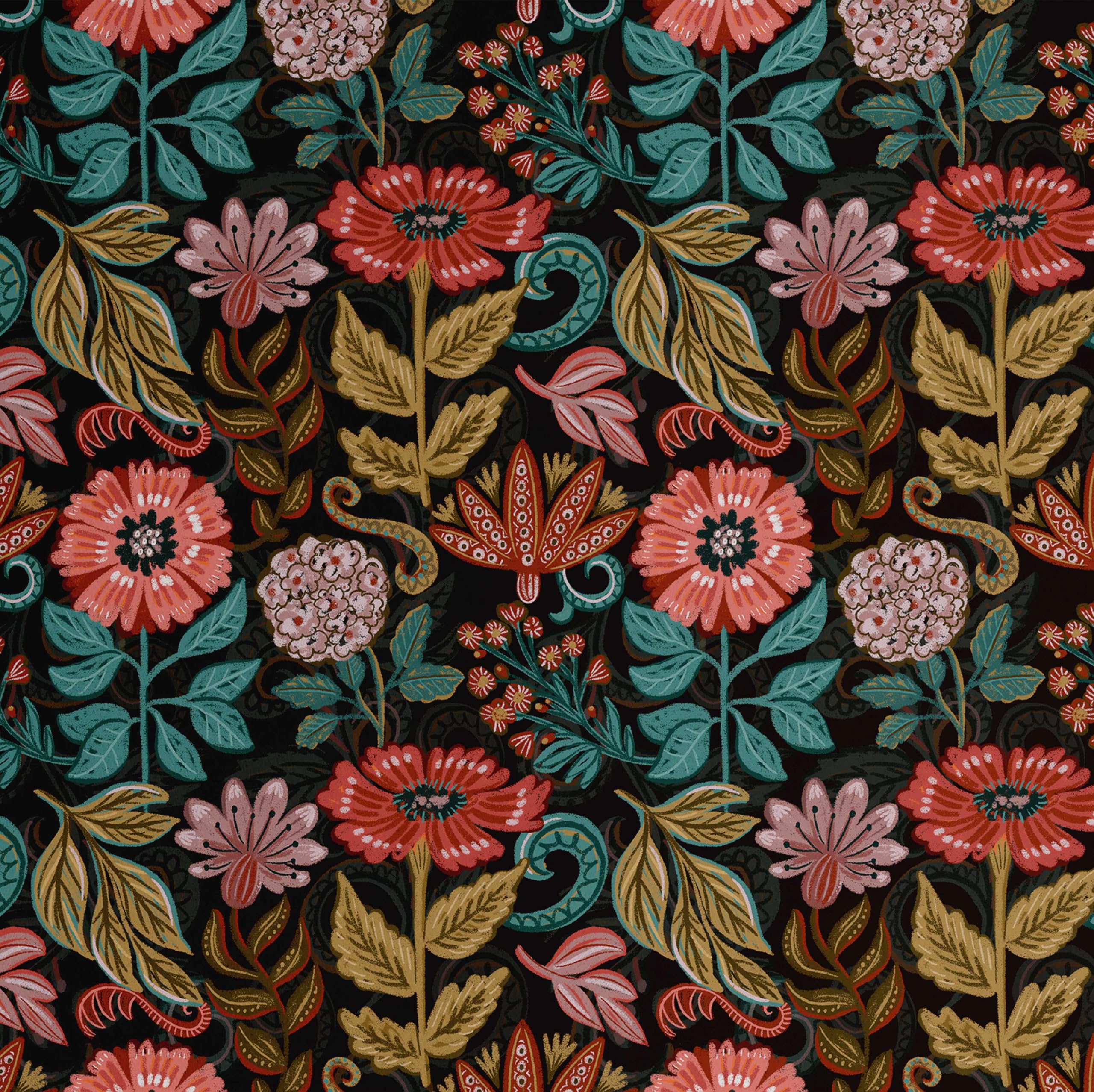 Papier peint autocollant vintage jardin fleuri vinyle noir 25x120 S4Sassy