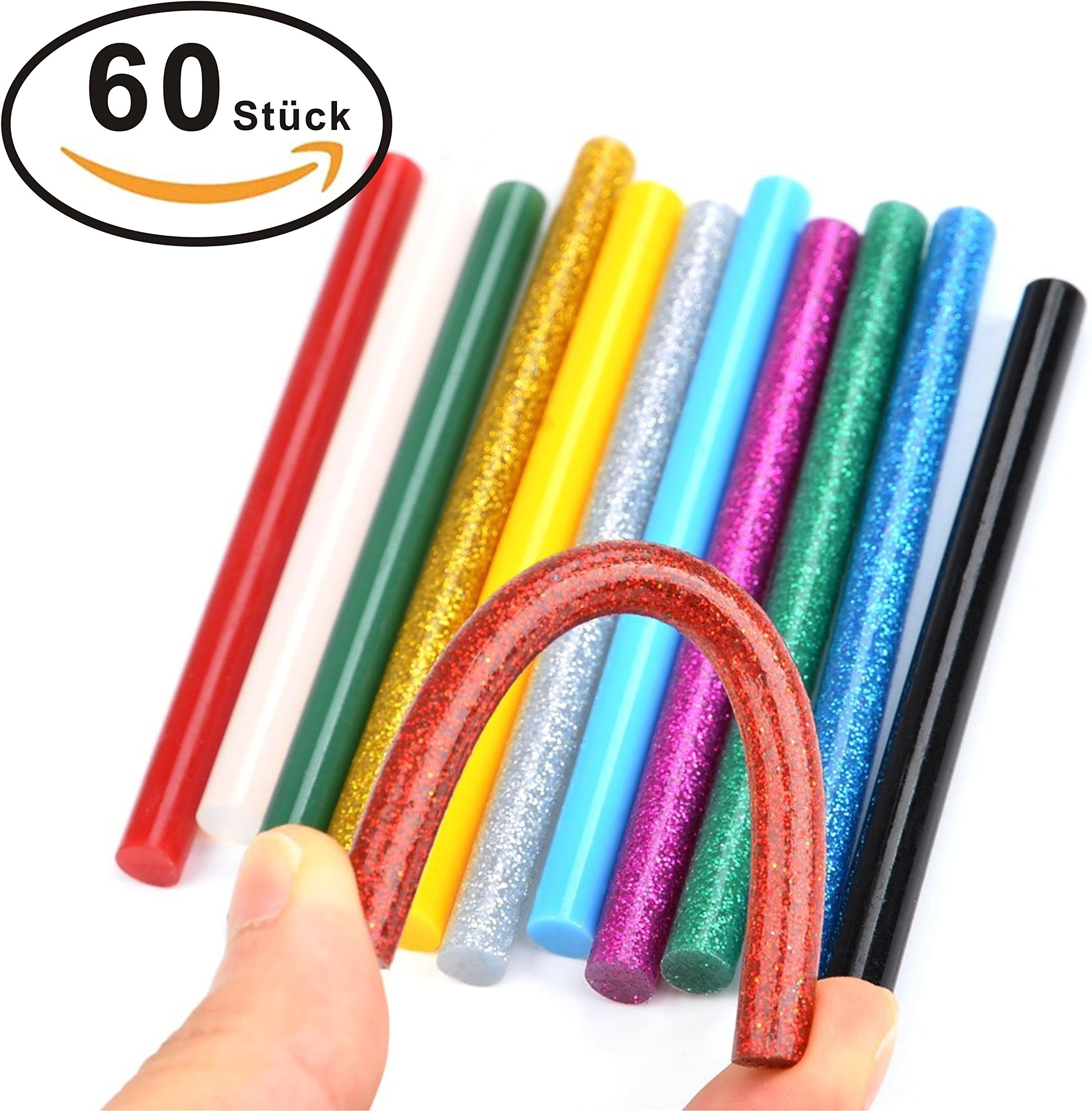 Sunmi 60 coloured glue sticks, glitter, hot glue, glue stick, with 12 colours, 7 x 100 mm for mini hot glue gun (20 W), suit for holiday crafts, general repairs, student DIY