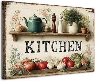 Vintage Kitchen Wall Art Kitchen Wall Sign Decor for Dinner Room Decorations Colorful Spices Food Picture Herbs Vegetable Canvas Prints Poster Farmhouse Painting Artwork Dining Room Home Decor 12x16”