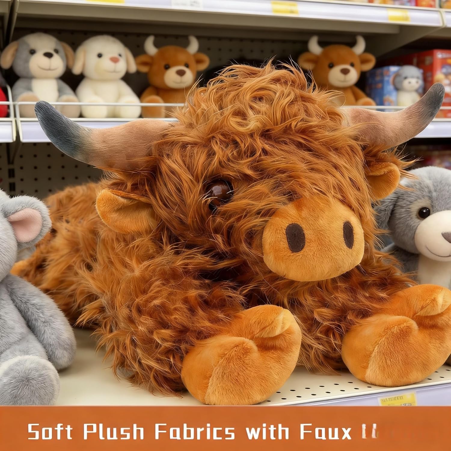 JOD® 5lbs Highland Cow Weighted Stuffed Animals, 22inch Giant Highland Cow Gift Plushie Toy, Cute Stuffed Animal Highland Cattle Plush Pillow Women Adults Kid Bedtime Highland Cattle (5 Pounds)