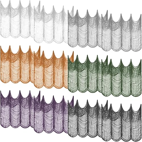 Miniatura 8 de Legigo Paquete de 6 paños espeluznantes negros de Halloween (30 x 72 pulgadas), gasa espeluznante para fiesta de Halloween, hogar, pared, puerta,