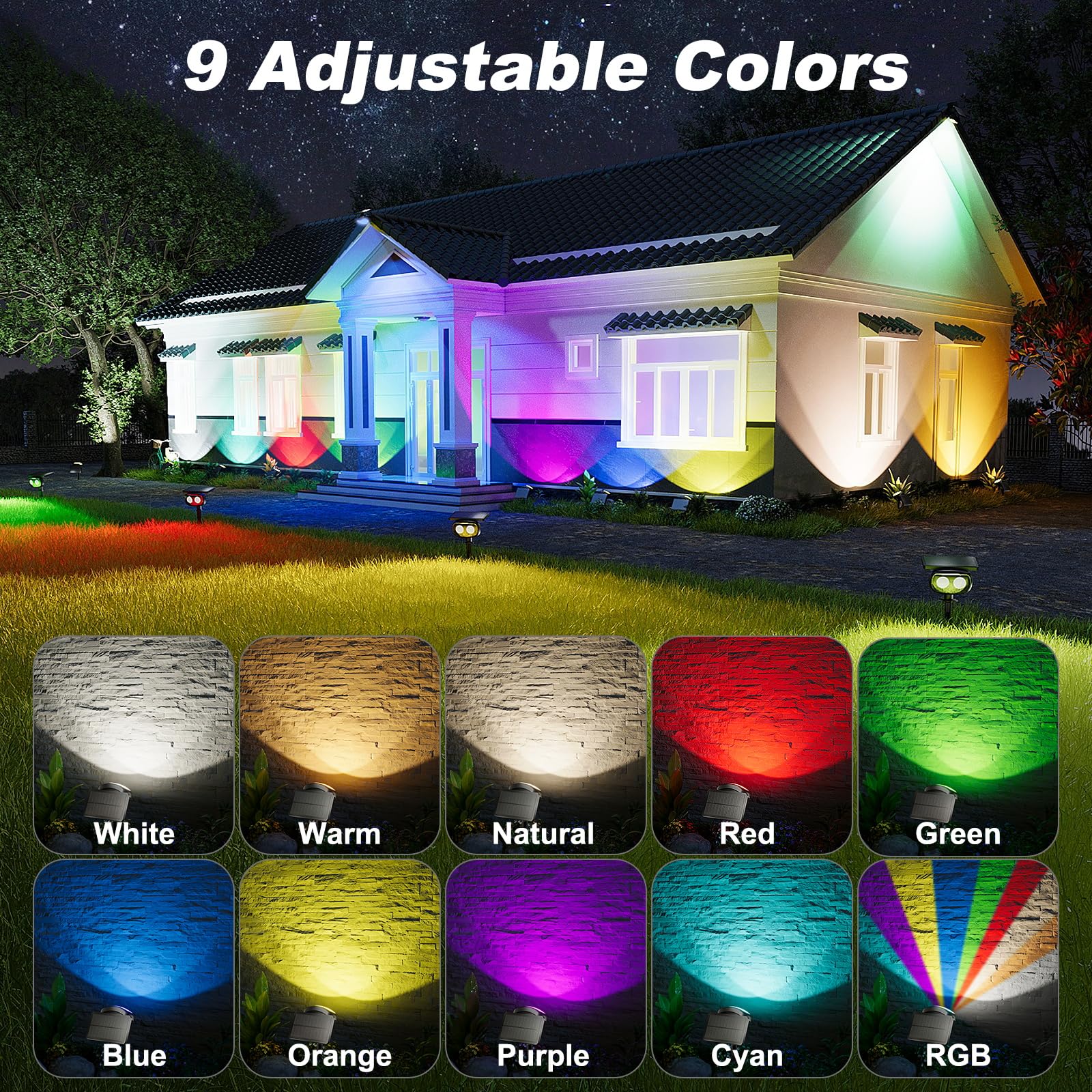 MOFOYEAH Solar Spot Lights Outdoor Waterproof IP68, RGB Colors