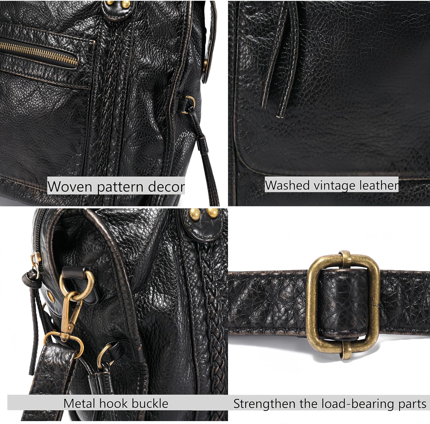 JOLLQUE Rivet Crossbody City Bag for Women,Large Retro Washed Leather Handbag Purse,Vintage Y2K Grunge Slouchy Shoulder Bags - Image 6