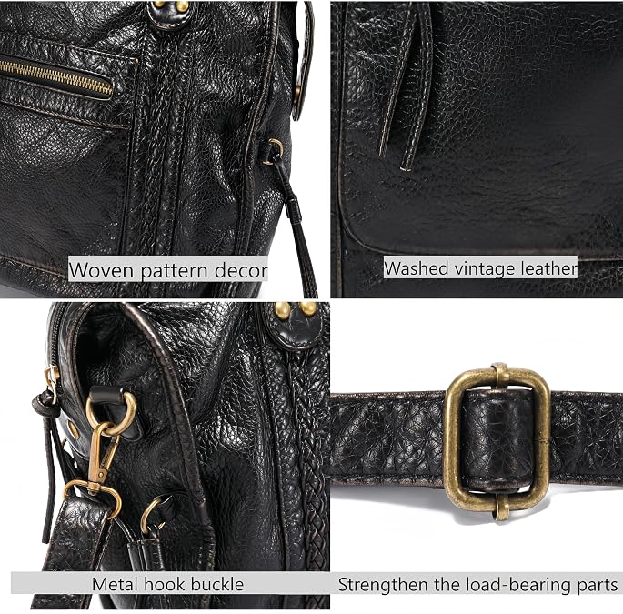 JOLLQUE Rivet Crossbody Bag for Women,Large Retro Washed Leather Handbag Purse,Vintage Y2K Summer Hobo Shoulder Work Bags