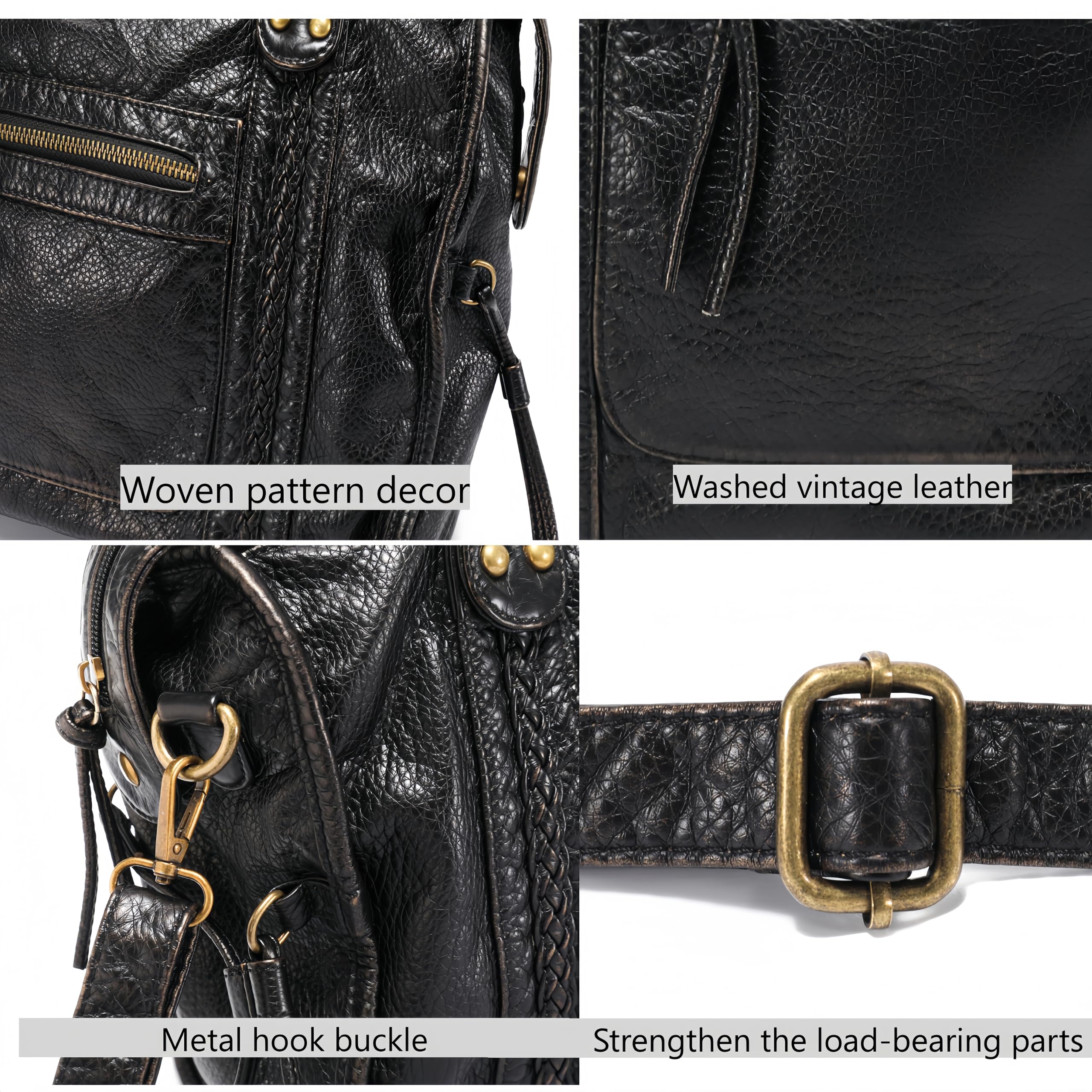 JOLLQUE Handtasche Damen für Frauen,Große Retro Gewaschen Leder Vintage Tasche,Vintage Y2K Sommer Hobo Schulter Arbeitstaschen