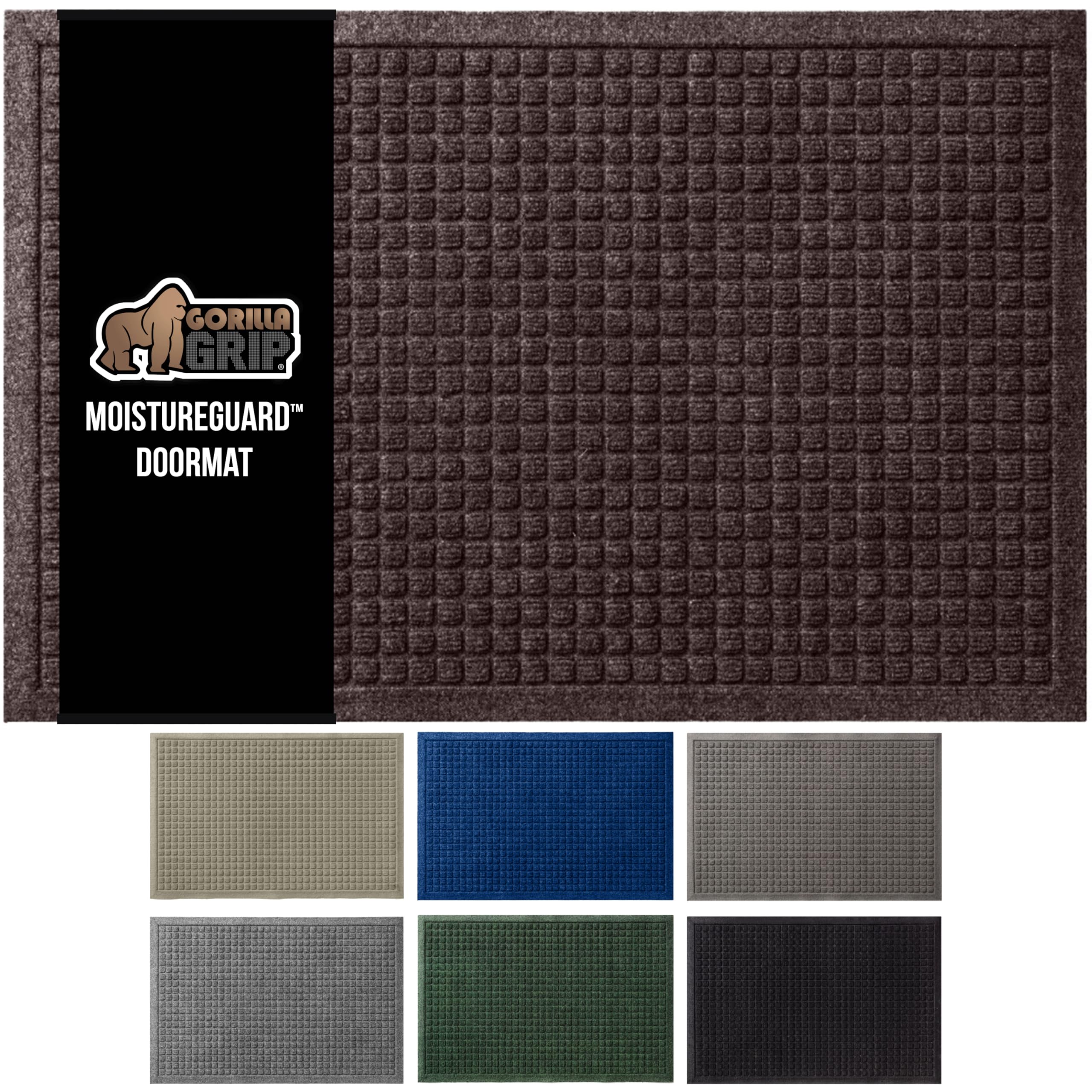 Gorilla GripFront Door Mat, 47x35, Indoor Outdoor Ultra Absorbent Moisture Guard Doormat, Absorbs Up to 6 Cups of Water, Stain and Fade Resistant, Rubber Backing Doormats, Captures Dirt, Coffee