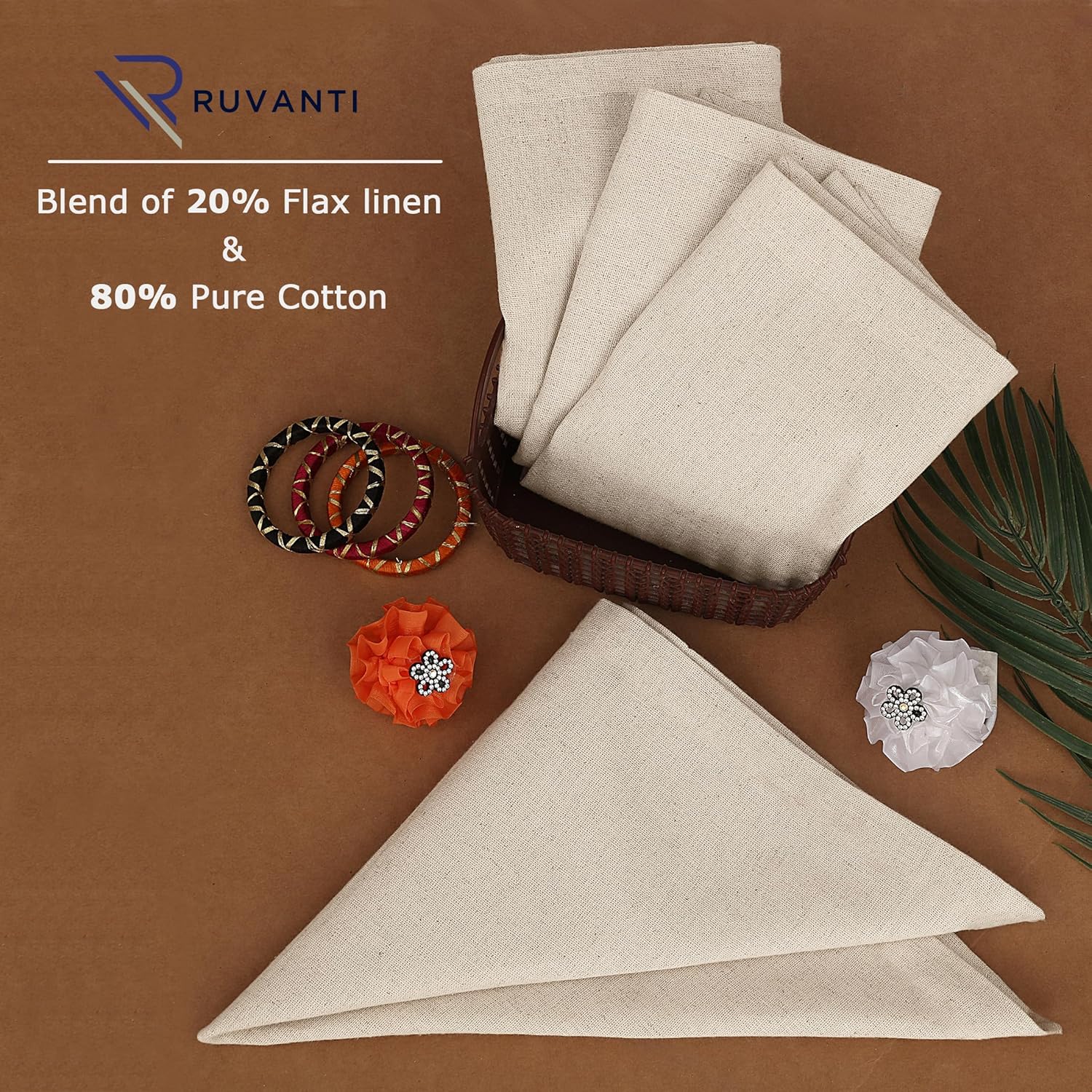 Ruvanti Linen Napkins Set of 12, 18x18 Cloth Napkins, Cotton Linen Blend Napkins Cloth Washable, Soft, Reusable Dinner Napkins for Wedding, Parties, Christmas, Thanksgiving, Everyday Use - Natural - Image 8