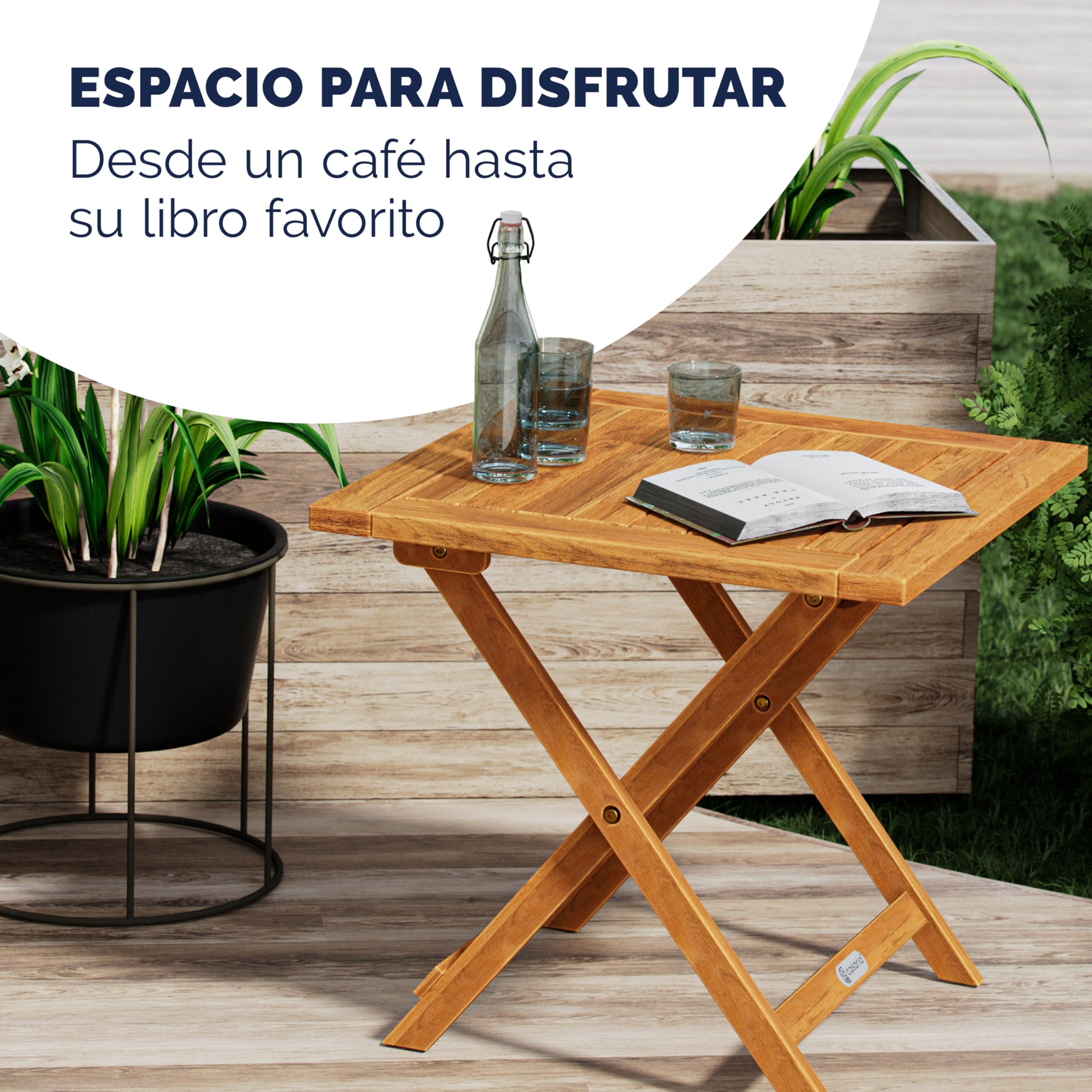 Casaria® Mesita de Jardín de Madera de Acacia 46x46cm Carga hasta 80kg Estable Resistente Intemperie Mesa Auxiliar Plegable Exterior Balcón Terraza Patio