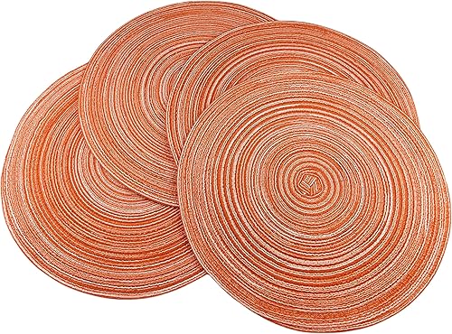 Juego de 4 manteles individuales redondos para mesa de comedor, tejido resistente al calor, antideslizantes, diámetro de 14 pulgadas (naranja)