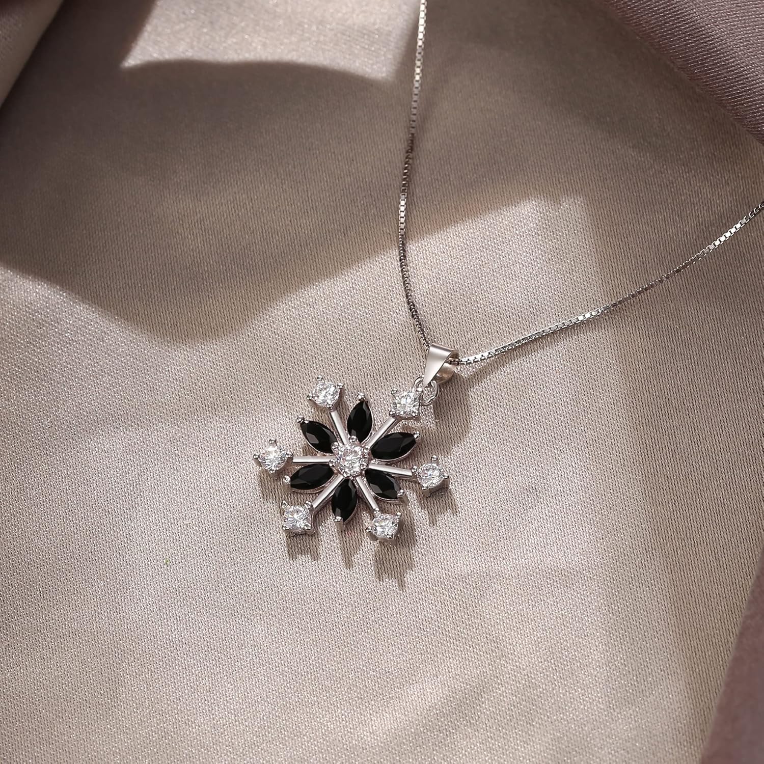 EVER FAITH Snowflake Jewerly Sterling Silver Winter Accessory Sparkle Zircon Snow Flower Pendant Necklace - Image 6