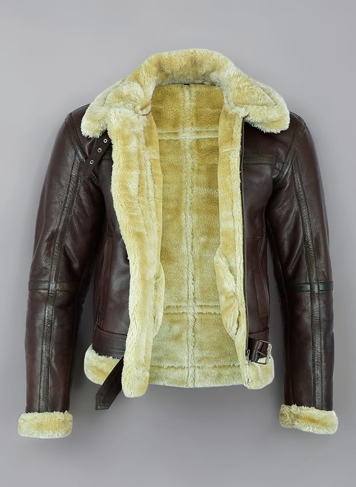 Leatherick Men Brown Aviator Real Goat Skin Leather Shearling