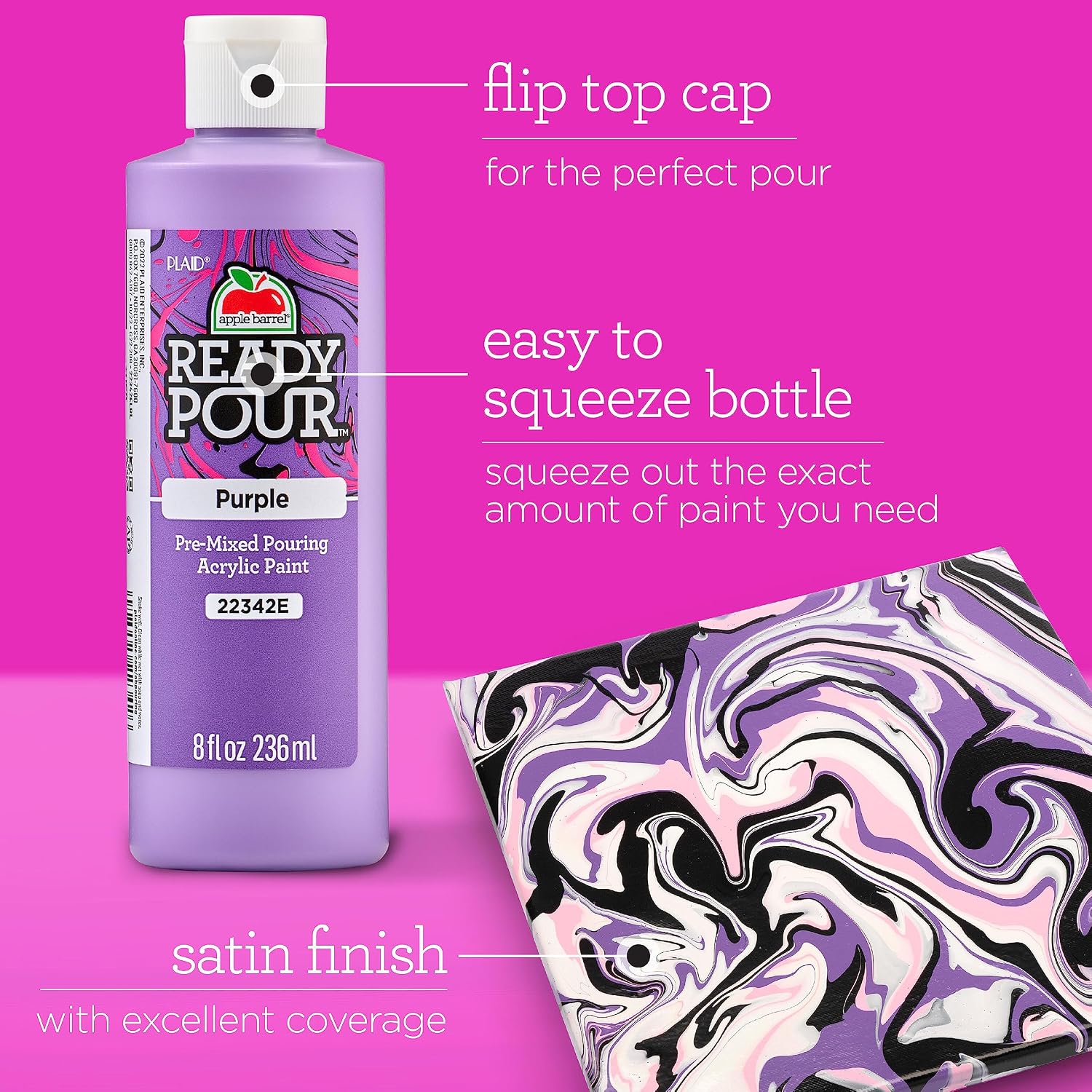 Apple Barrel Pre-Mixed Fluid Pouring Acrylic Paint, White 8 fl oz Satin Finish Ready Pour Paint Perfect for DIY Arts and Crafts Projects, 22328E
