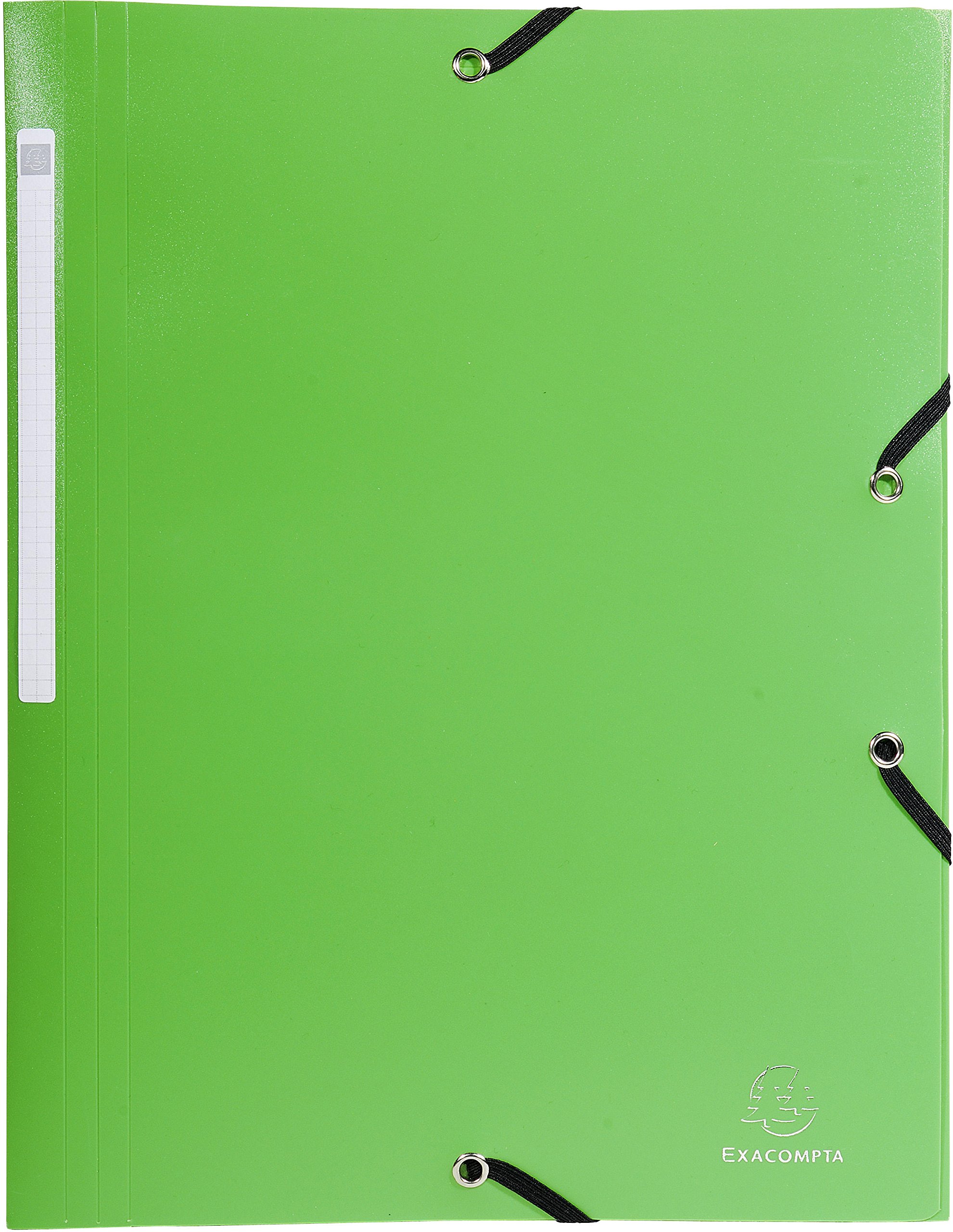 Exacompta - Ref 55813E - Opaque PP Elasticated 3-Flap Folders - Suitable for A4 Documents, 0.5mm Polypropylene, Spine Label, Suitable for Confidentiality - Light Green
