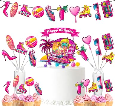 Pink Princess Birthday Party Supplies Set - Elegant Rose Gold Theme Decorations with Cake Topper, Banner, Cupcake Toppers