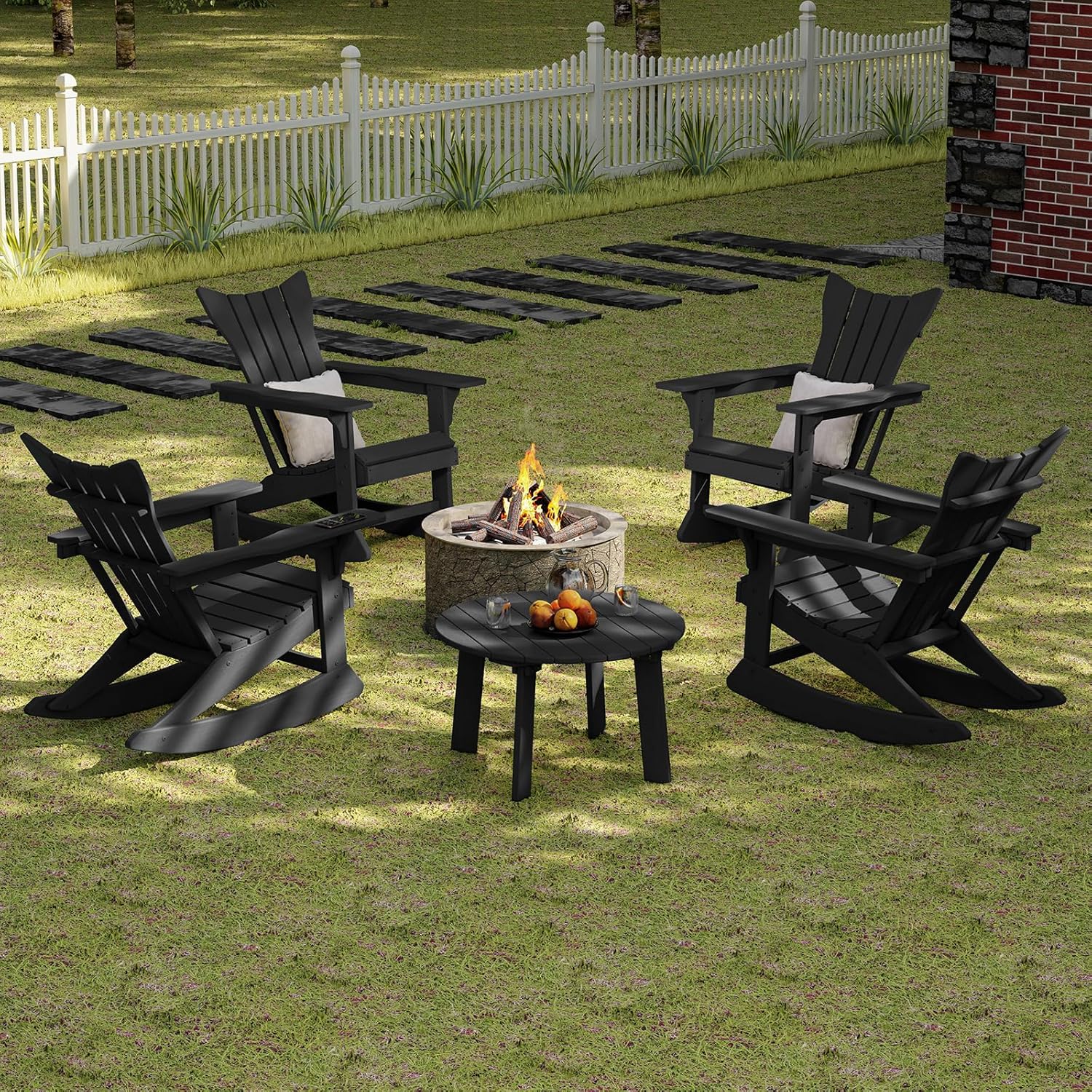 Outdoor Round Coffee Table, Adirondack Patio Coffee Table, Outdoor Large Side Table for Balcony Lawn (Black)