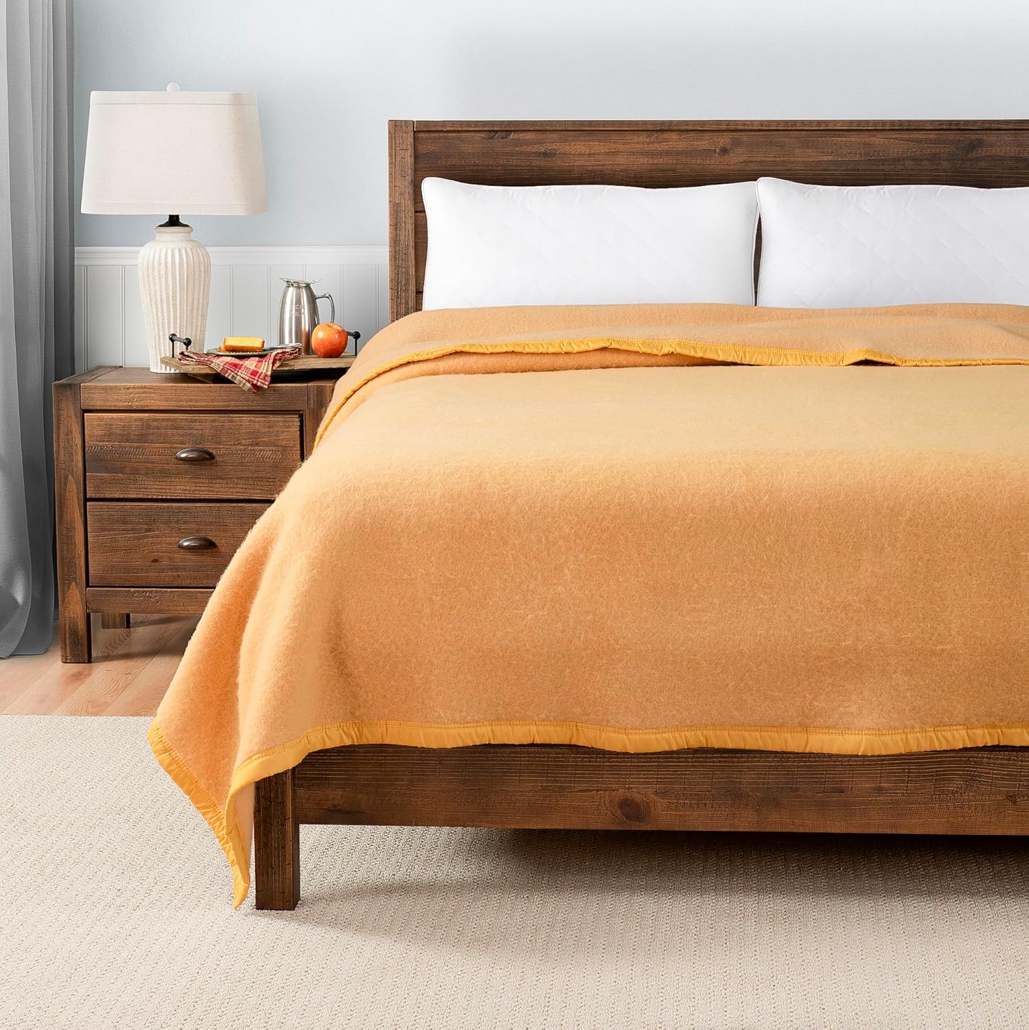 Poyet Motte Aubisque 500GSM Heavyweight 100-Percent Wool Blanket, Maise/Natural (King Size)