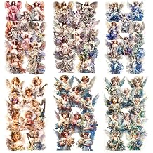 60-Piece Vintage Holographic Cherub Angel Fairy Scrapbook Stickers Waterproof Transparent Decorative Sticker Pack for Journals, Planners, DIY Crafts, Gifts & Albums, Scrapbooking & Cardmaking