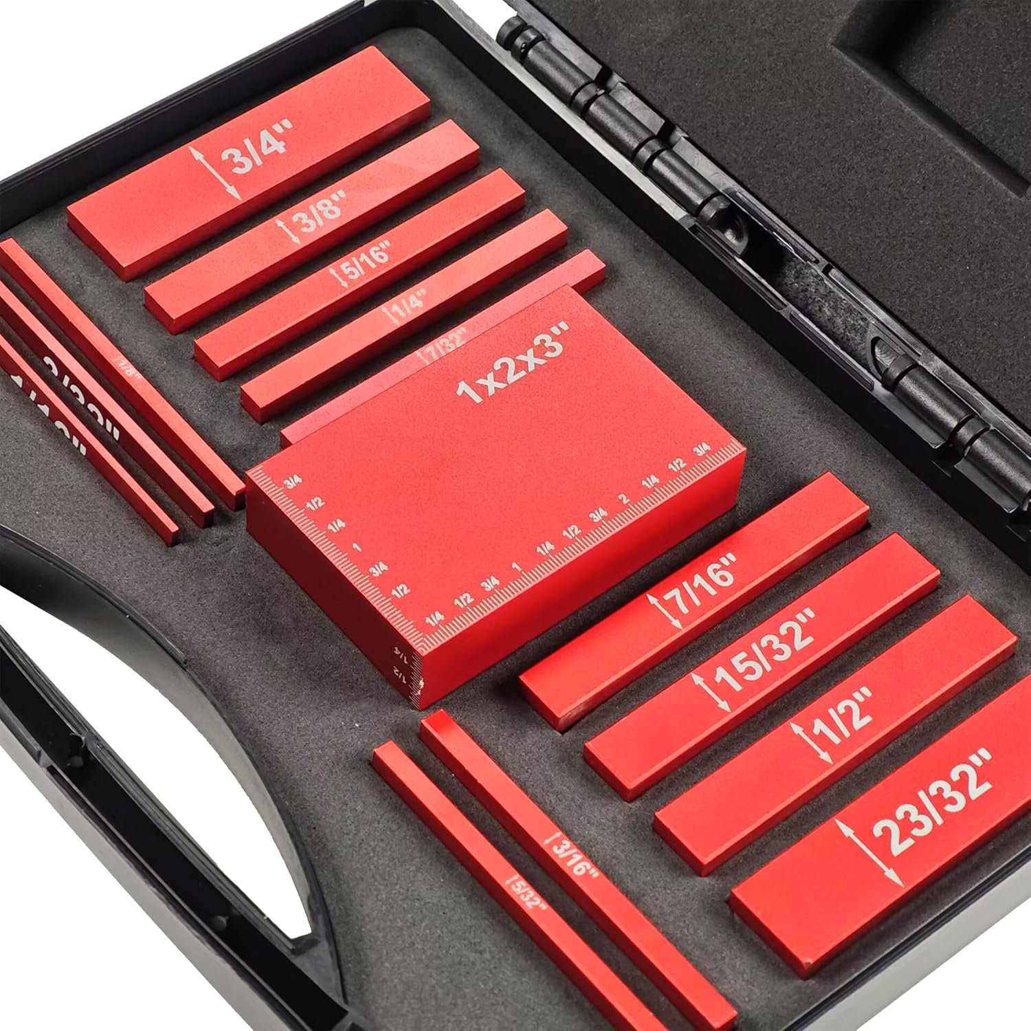 HFS(R) Setup Blocks Height Gauge Set Aluminum Alloy Setup Bars Kit for Table Saw Woodworking 15pcs Red Inch