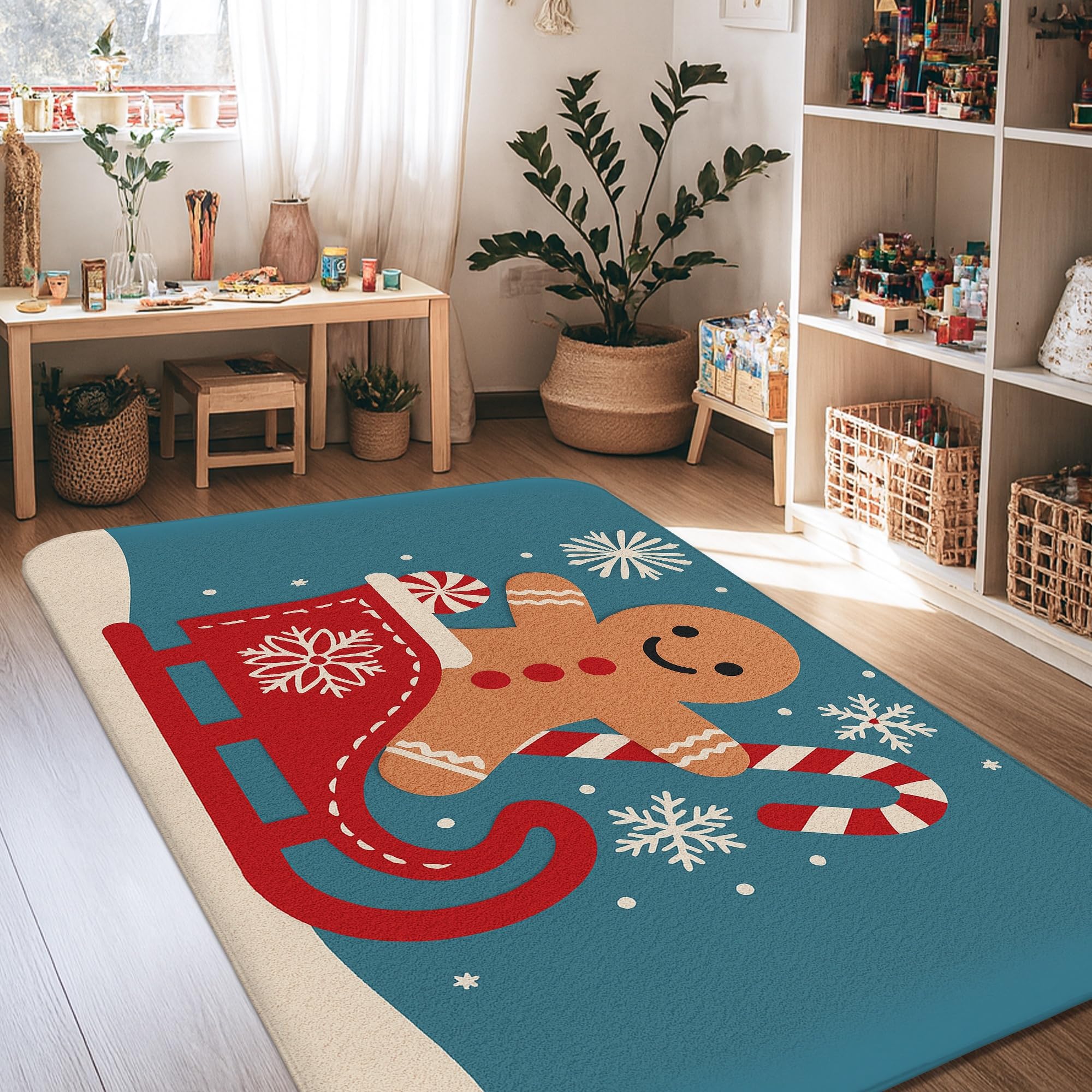 Tapis de Noël en pain d'épices résistant à la décoloration pour salon
