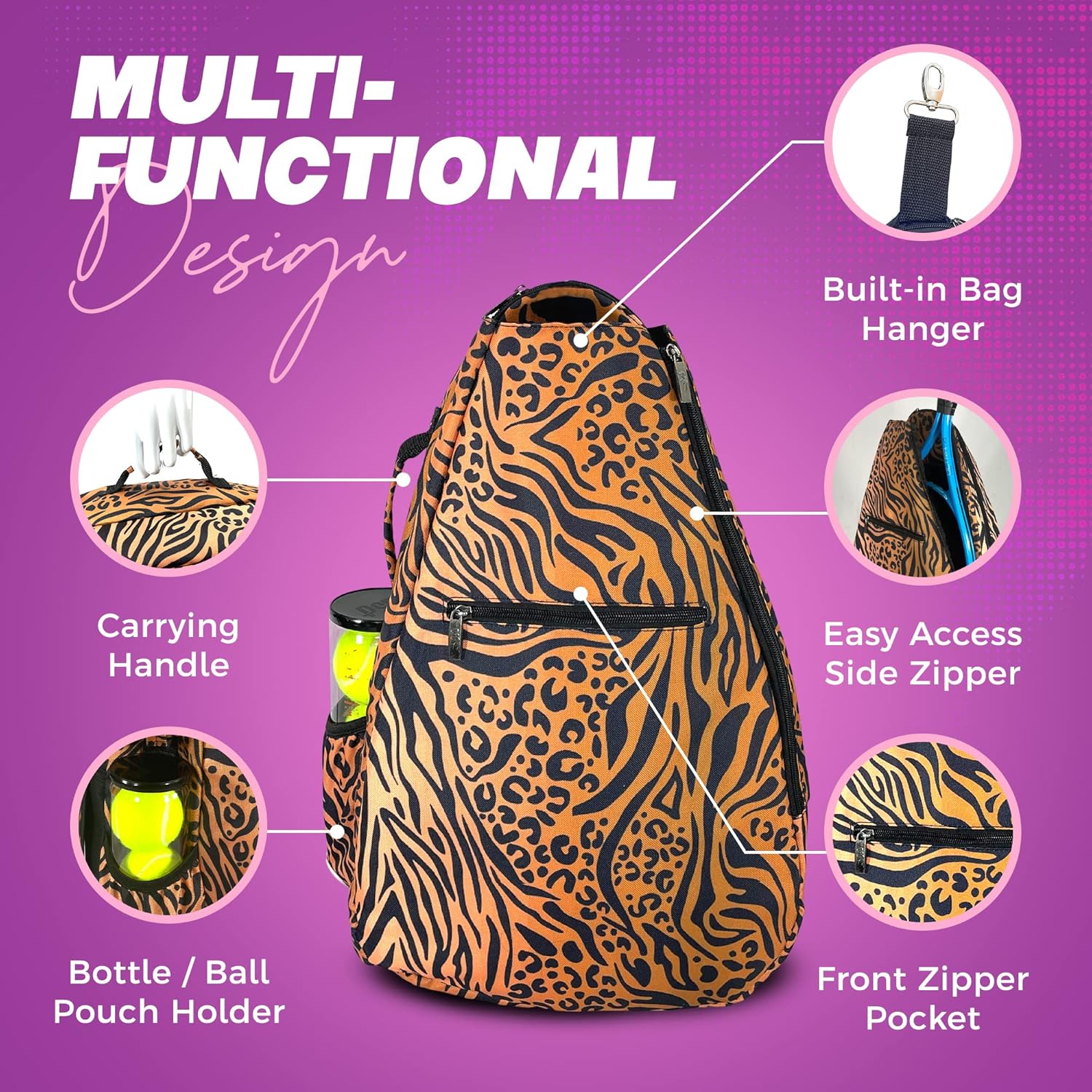 Womens Tennis Backpack - Taboo Fashions Ladies Tennis Bag Holds Two Racquets, Padded Straps and Side Carry Handle