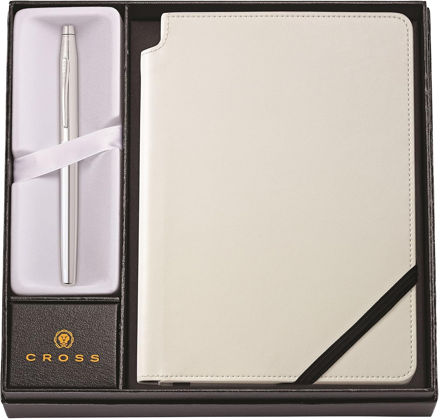 Cross Classic Century Chrome Refillable Gel Ink Rollerball Pen and Medium Lined Journal Gift Set, Includes Premium Gift Box - Classic White