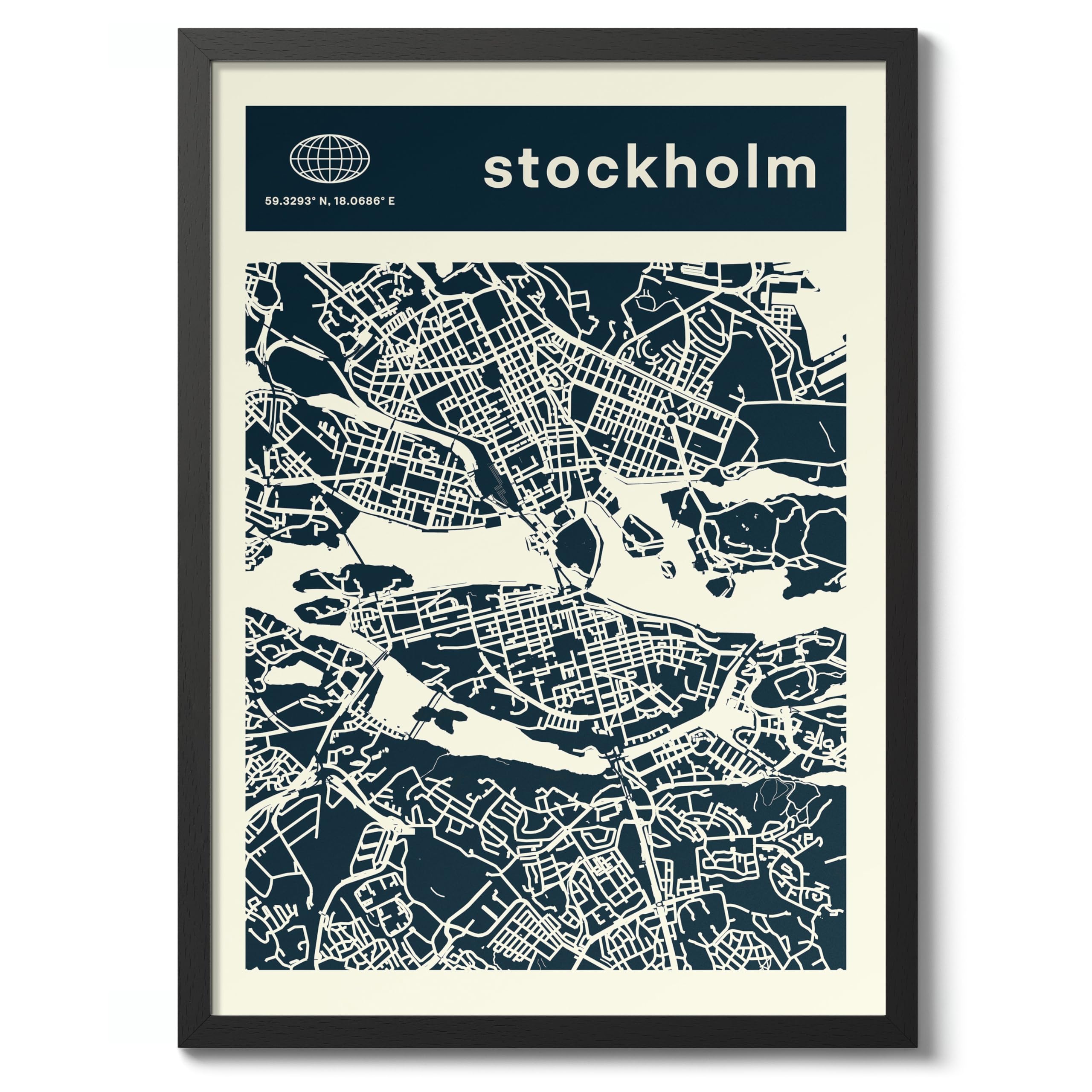 Stockholm Minimalist City Maps Poster, City Coordinates Print, Landmark Apartment Home Decor, A1 (Black Frame) - 86.9x62.4cm โ image 1