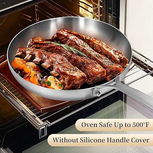 Miniatura 4 de Inqibee Juego de sartenes de acero inoxidable de tres capas de 8.5-10-12 pulgadas con tapa, sartenes, sartenes de inducción, juego de ollas y