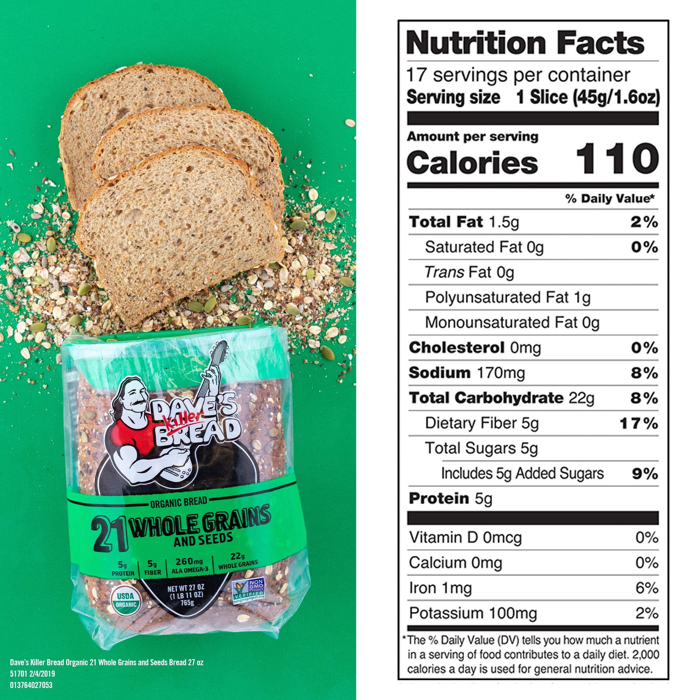 Dave's Killer Bread Organic 21 Whole Grains and Seeds Bread - 27 oz Loaf