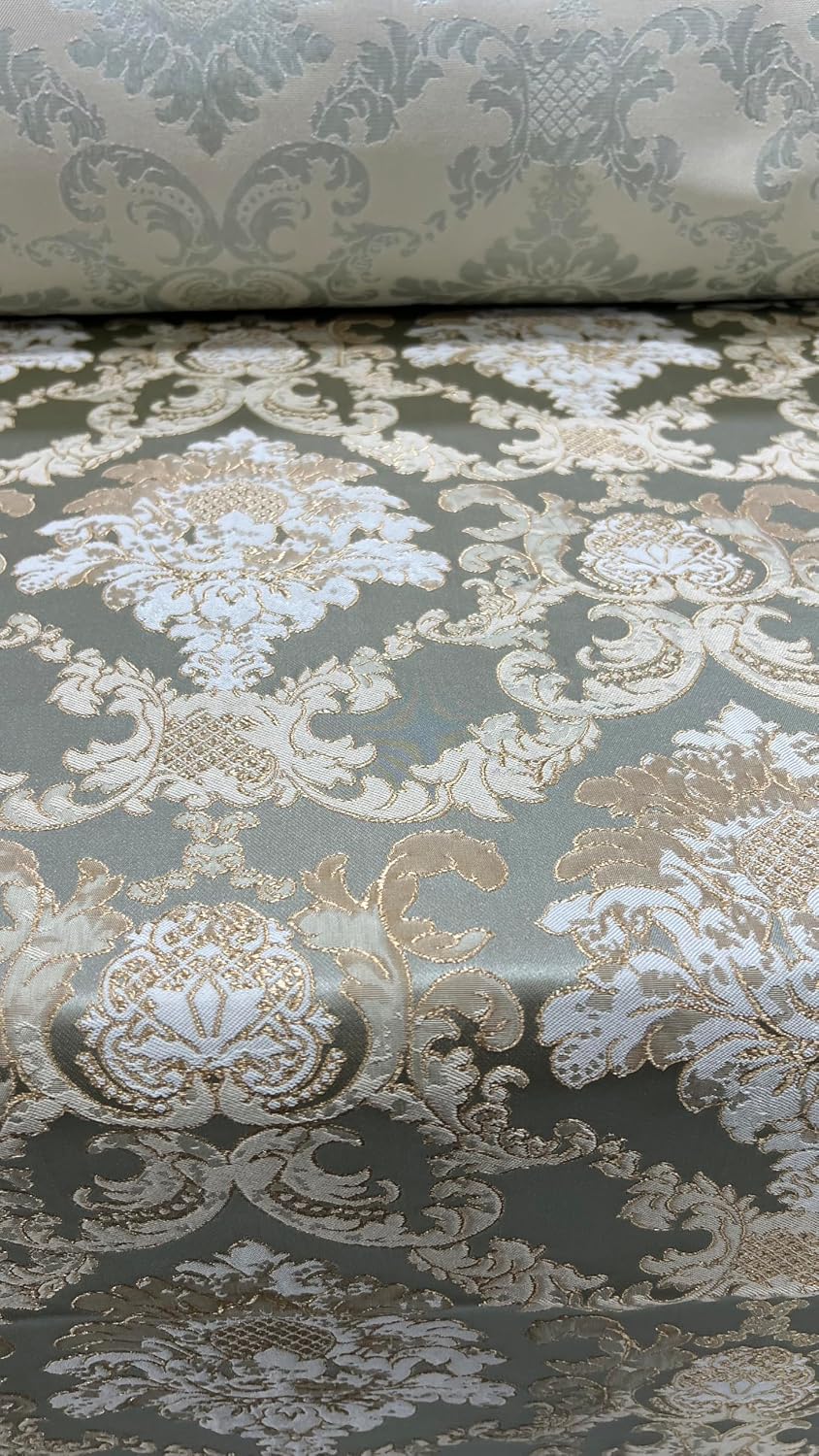Luxurious Premium Vintage Damask Design Jacquard Green Fabric for Upholstery, Window Treatments and Craft - 54 inches Width - Fabric by The Yard