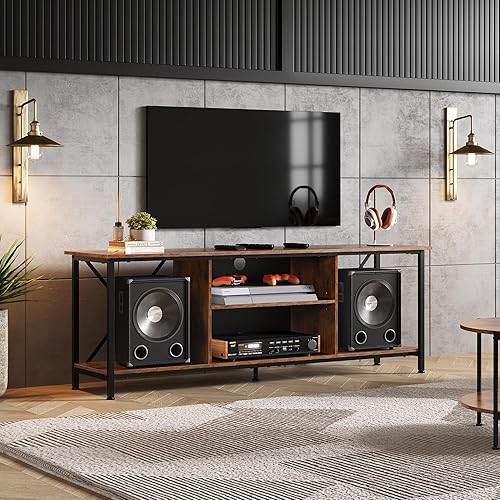 Miniatura 3 de WLIVE Soporte de TV para TV de 55 y 65 pulgadas, centro de almacenamiento con almacenamiento, consola de TV para dormitorio y sala de estar, consola