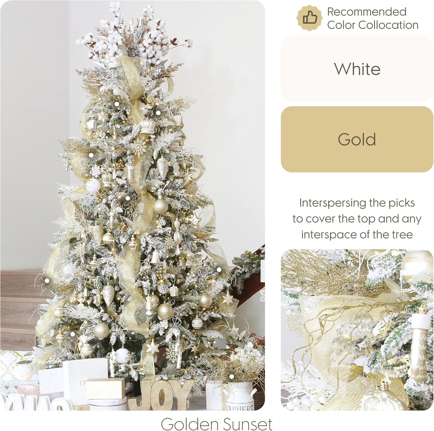 Sea Team 36-Pack Artificial Glitter Vine Twig Ornaments, Decorative Curly Beard Sticks, Glittery Stems, Picks, Branches for Christmas Tree, Small Vase, Holiday, Wedding, Party (12 Inches, Gold)