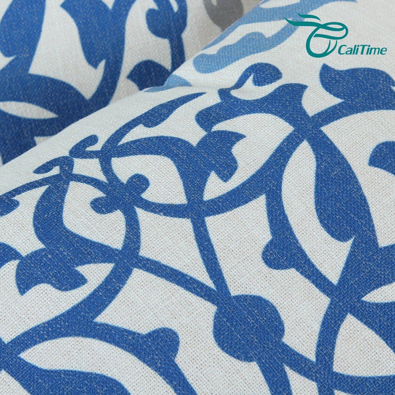 CaliTime Canvas Throw Pillow Cover Case for Couch Sofa Home Decoration Three-Tone Floral Compass Geometric 18 X 18 Inches Blue/Gray