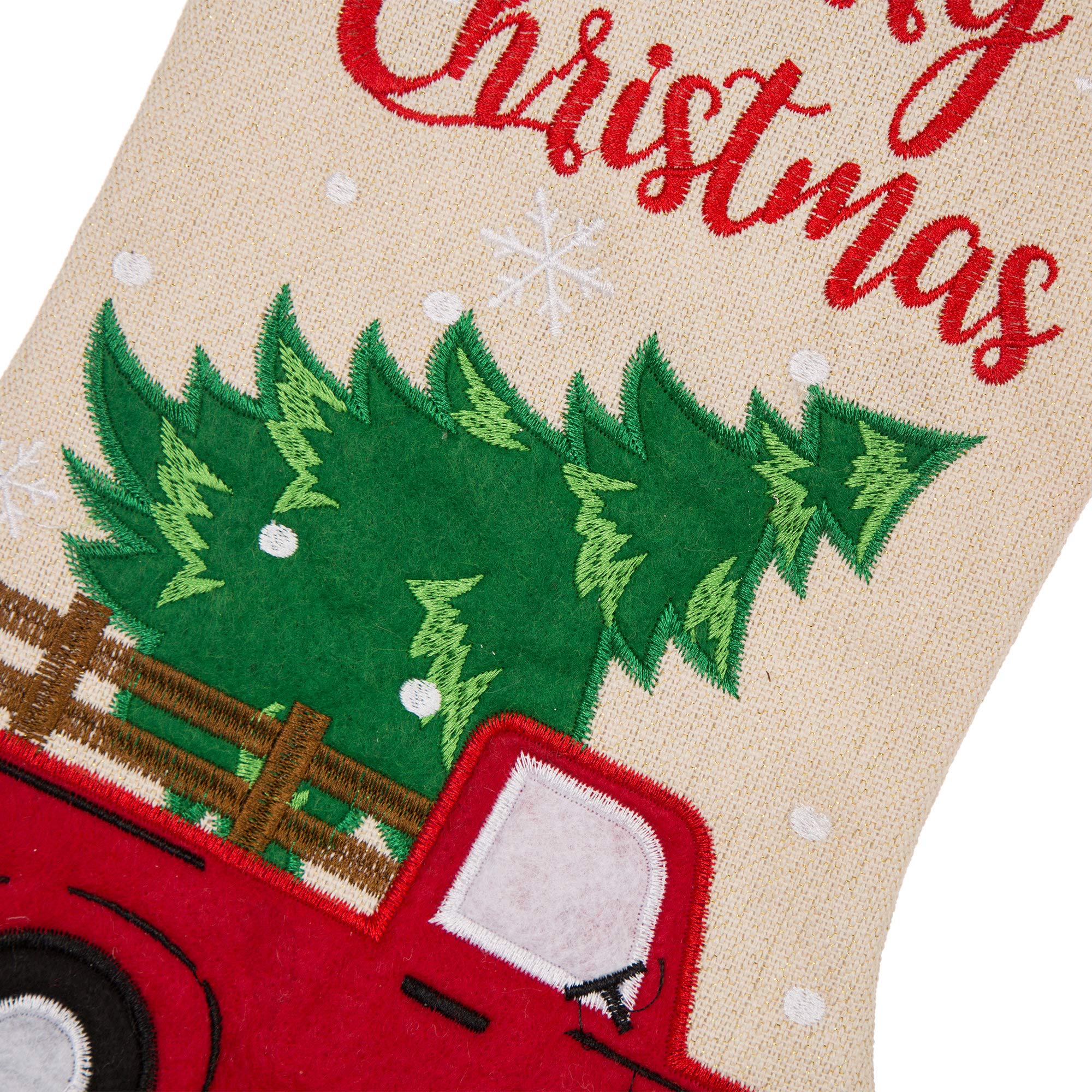 Glithome Chaussette de Noël en lin brodé avec crochet Motif camion Rouge 53,3 cm