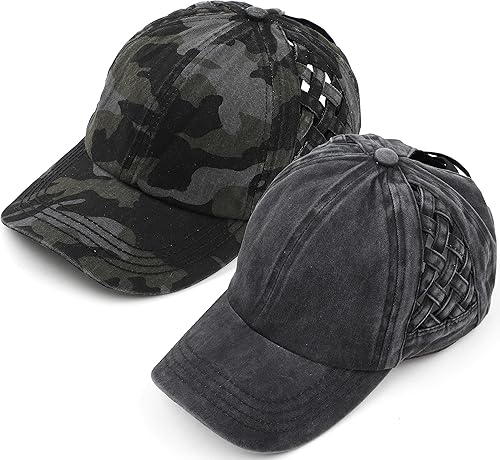 Funky Junque - Sombrero de cola de caballo para mujer, gorra de béisbol con ajuste ajustable y cola de caballo alta cruzada para uso diario